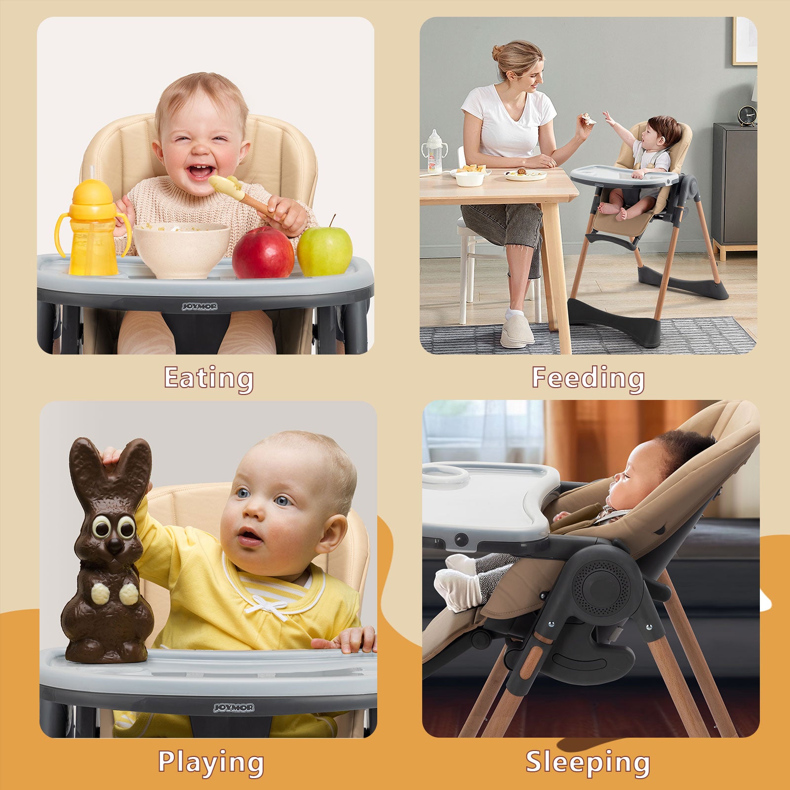 JOYMOR 4-in-1 Foldable Baby High Chair