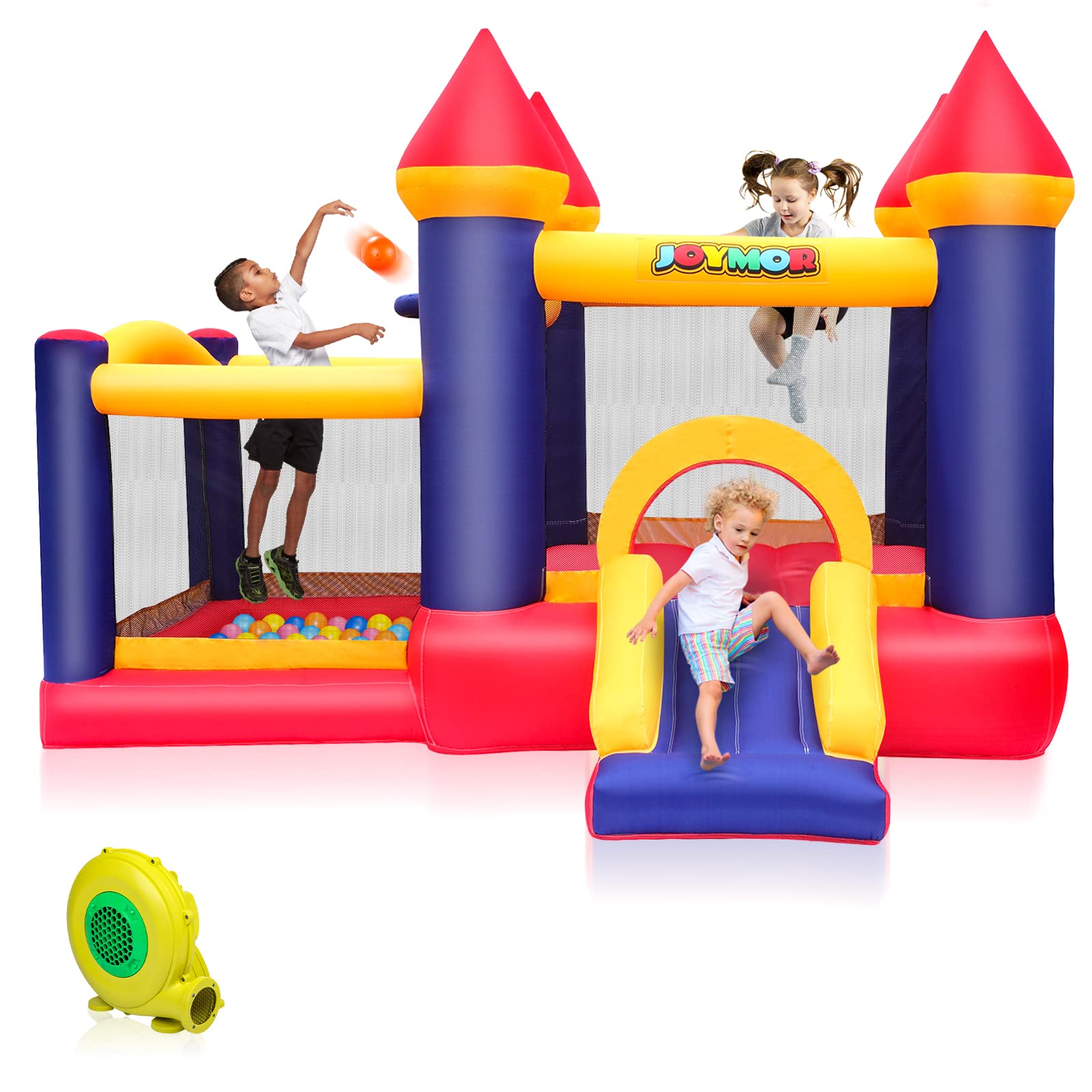 JOYMOR Inflatable Bounce Castle House with Slide & Blower – Backyard Fun
