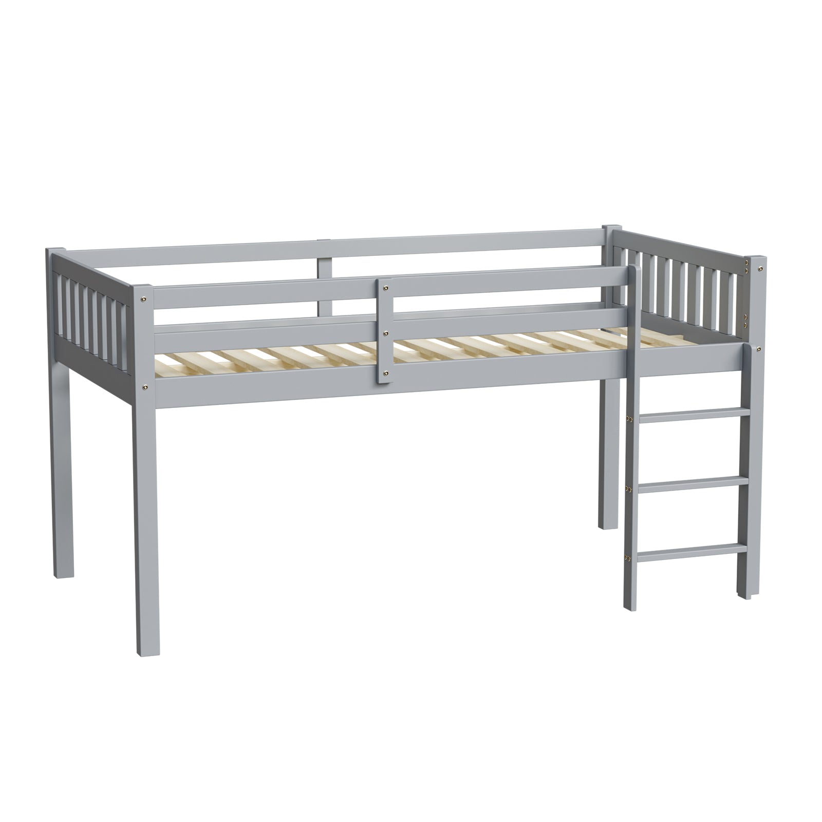 JOYMOR Low Loft Bed with Stairs Wood Twin Bed Frame