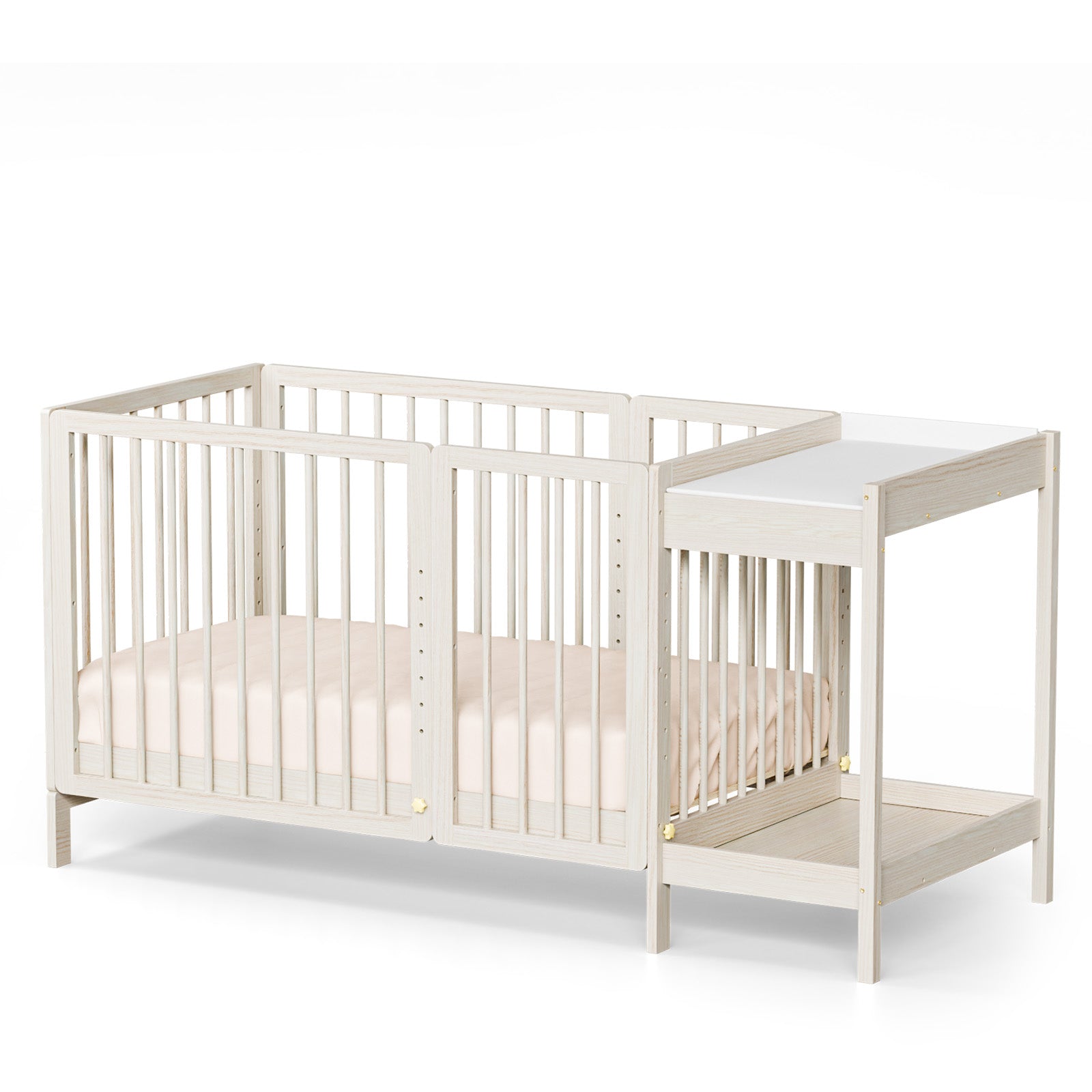 JOYMOR 8 in 1 Convertible Crib with Mattress Full Toddler Size Crib