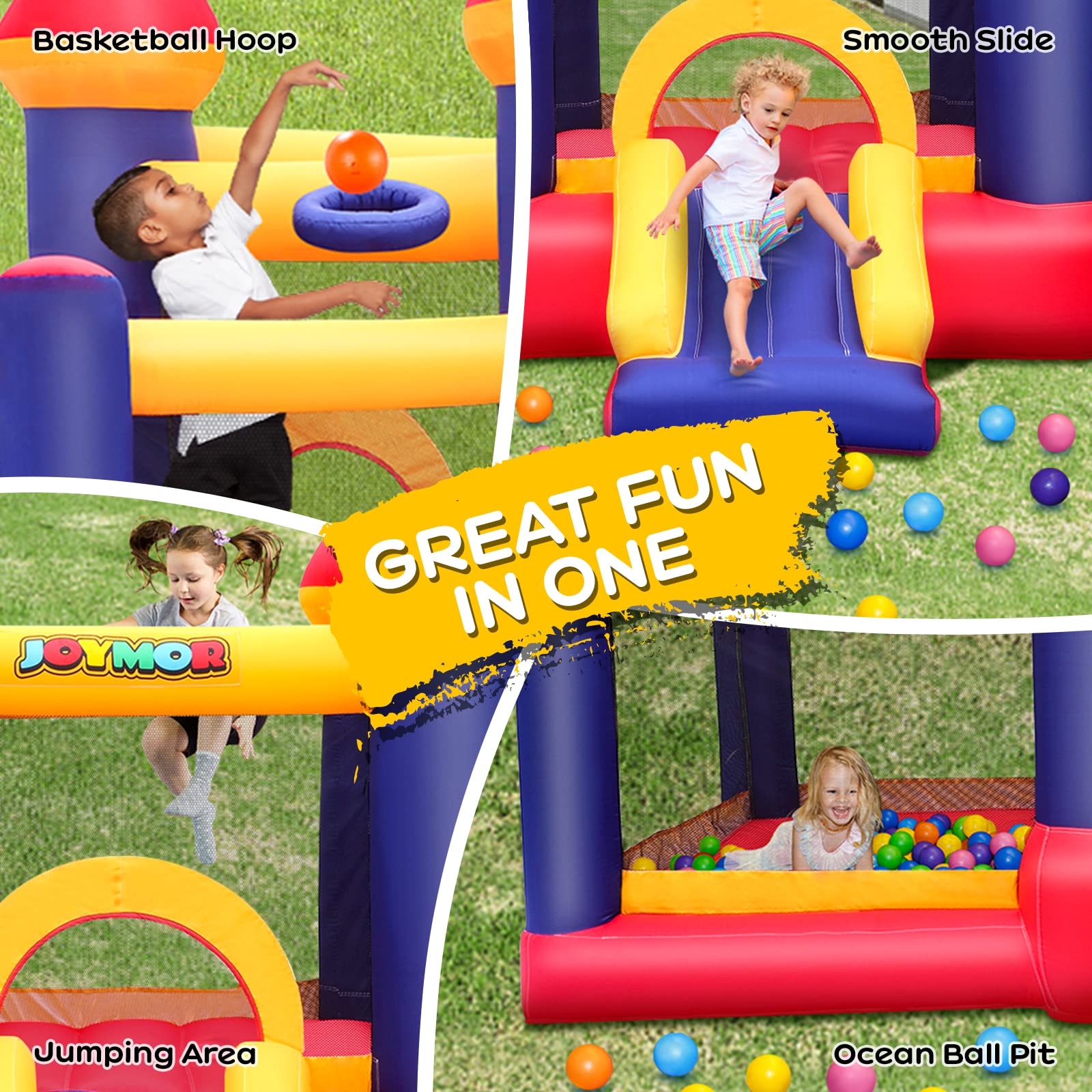 JOYMOR Inflatable Bounce Castle House with Slide & Blower – Backyard Fun