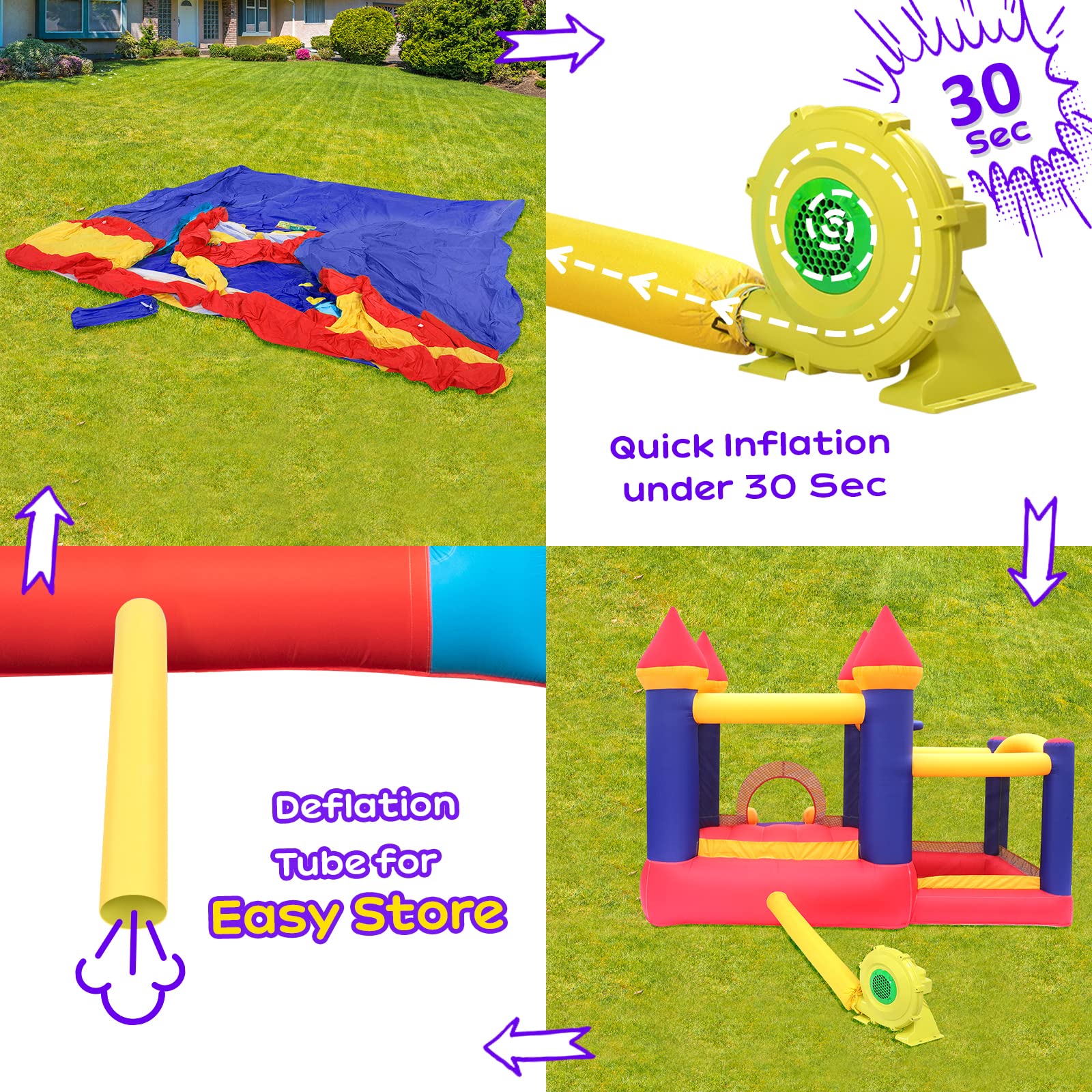 JOYMOR Inflatable Bounce Castle House with Slide & Blower – Backyard Fun