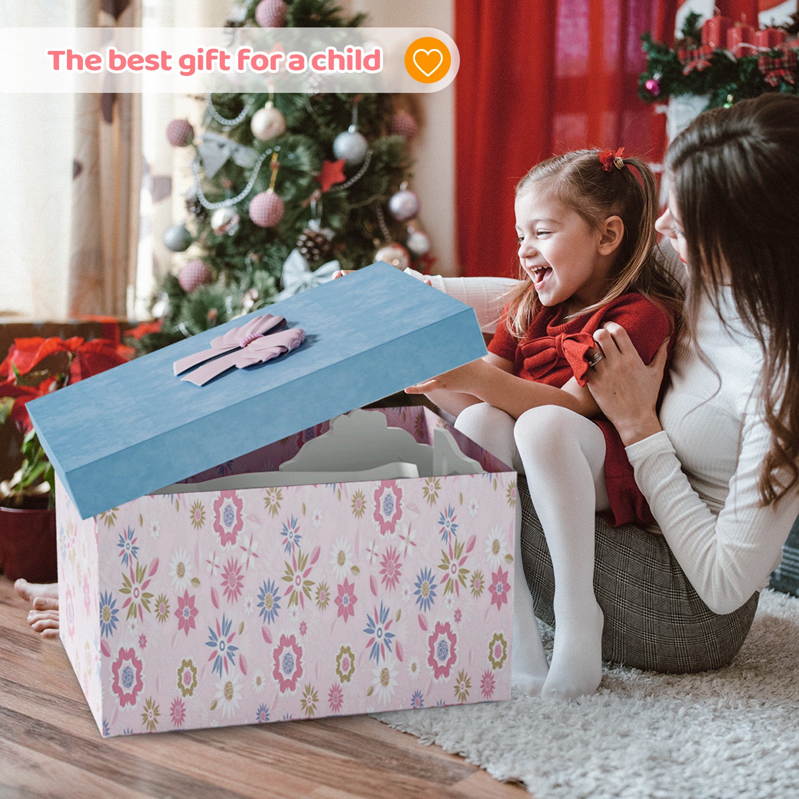 JOYMOR Wooden Tri Folding Kids Vanity Set with Stool