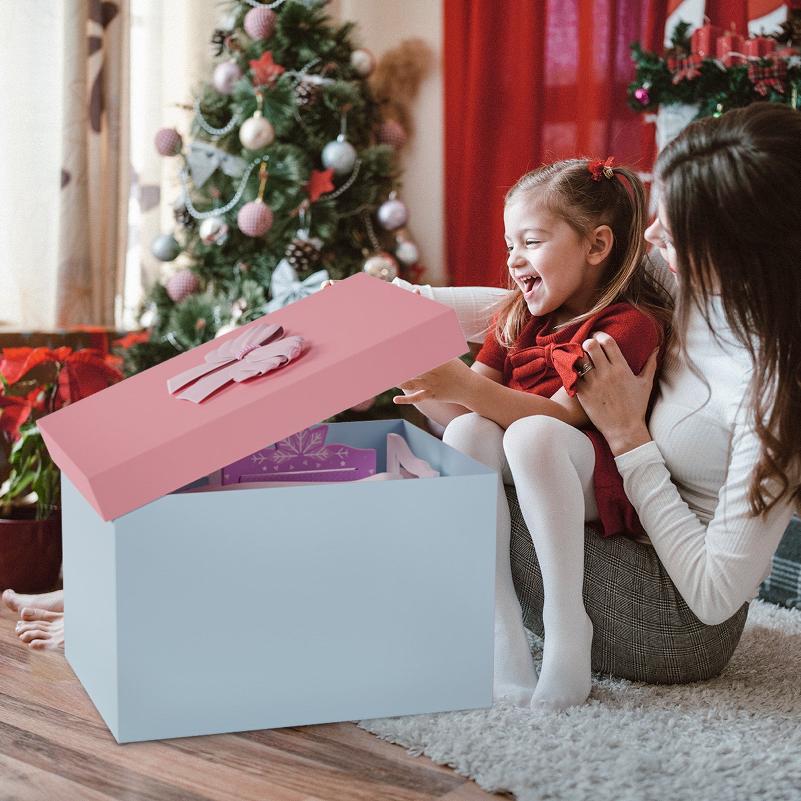 JOYMOR Tri Folding Kids Vanity Set  Mirror Wooden Princess with Stool