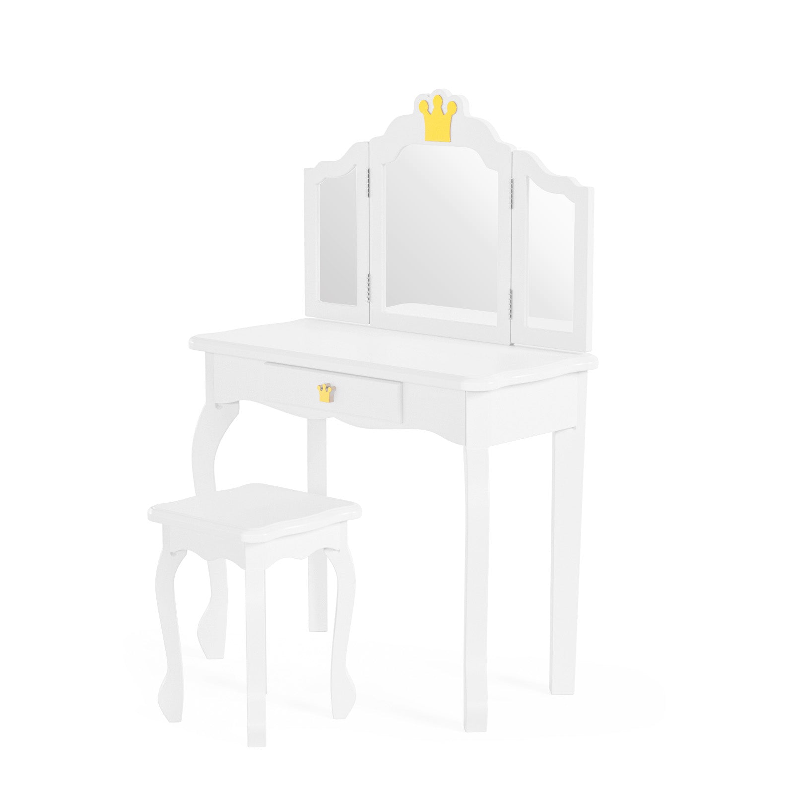 JOYMOR Wooden Tri Folding Kids Vanity Set with Stool