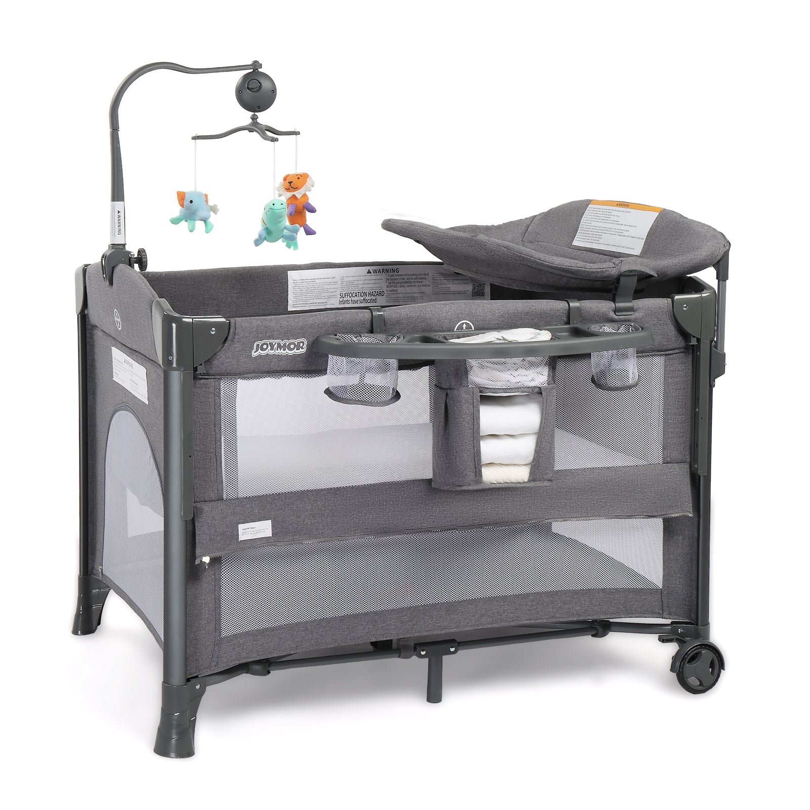 JOYMOR 3 in 1 Baby Bassinets Crib Bedside Sleeper with Mattress and Sheet