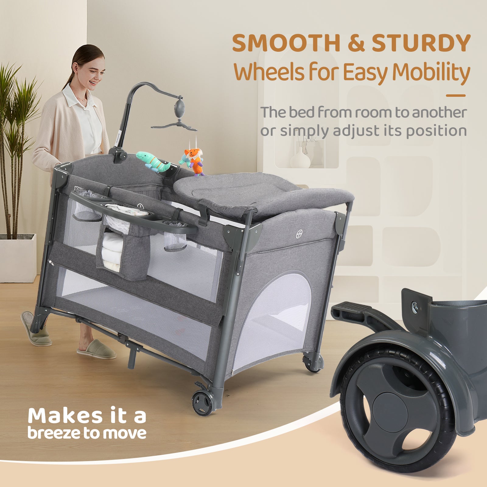 JOYMOR 3 in 1 Baby Bassinets Crib Bedside Sleeper with Mattress and Sheet