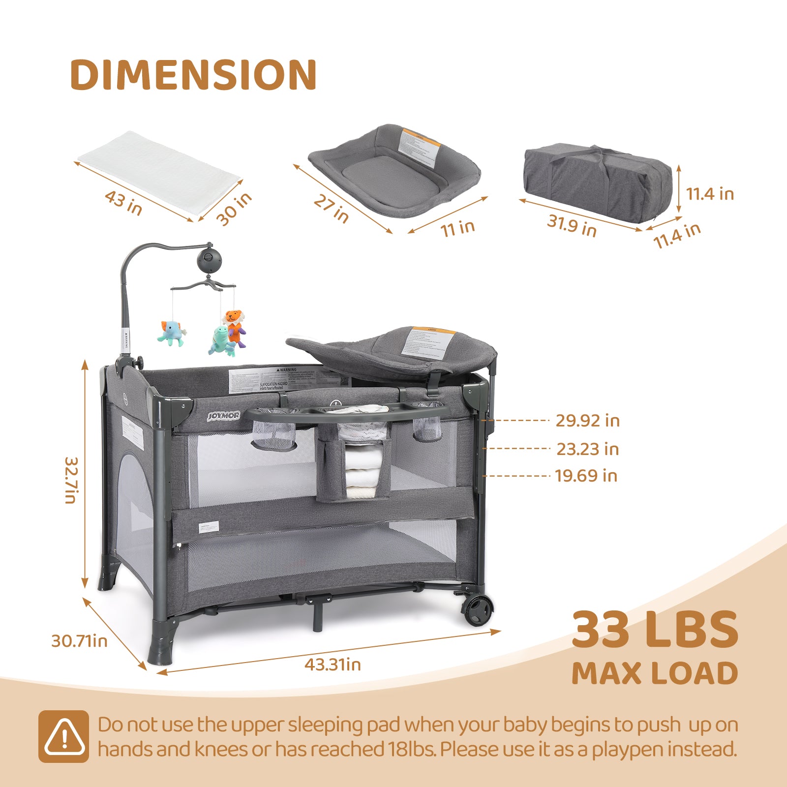 JOYMOR 3 in 1 Baby Bassinets Crib Bedside Sleeper with Mattress and Sheet