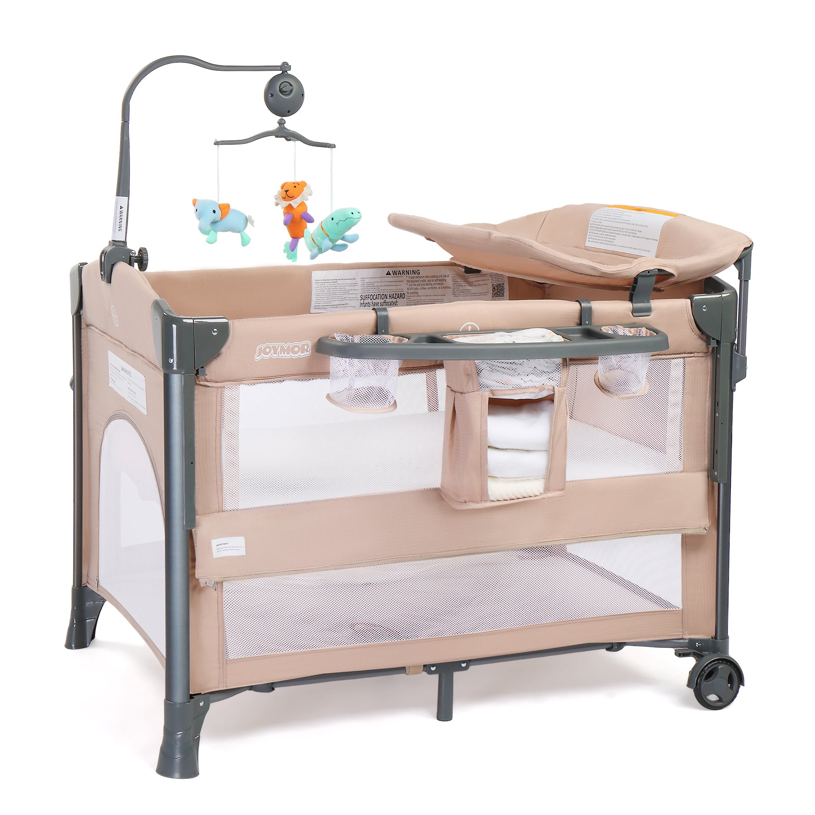 JOYMOR 3 in 1 Baby Bassinets Crib Bedside Sleeper with Mattress and Sheet