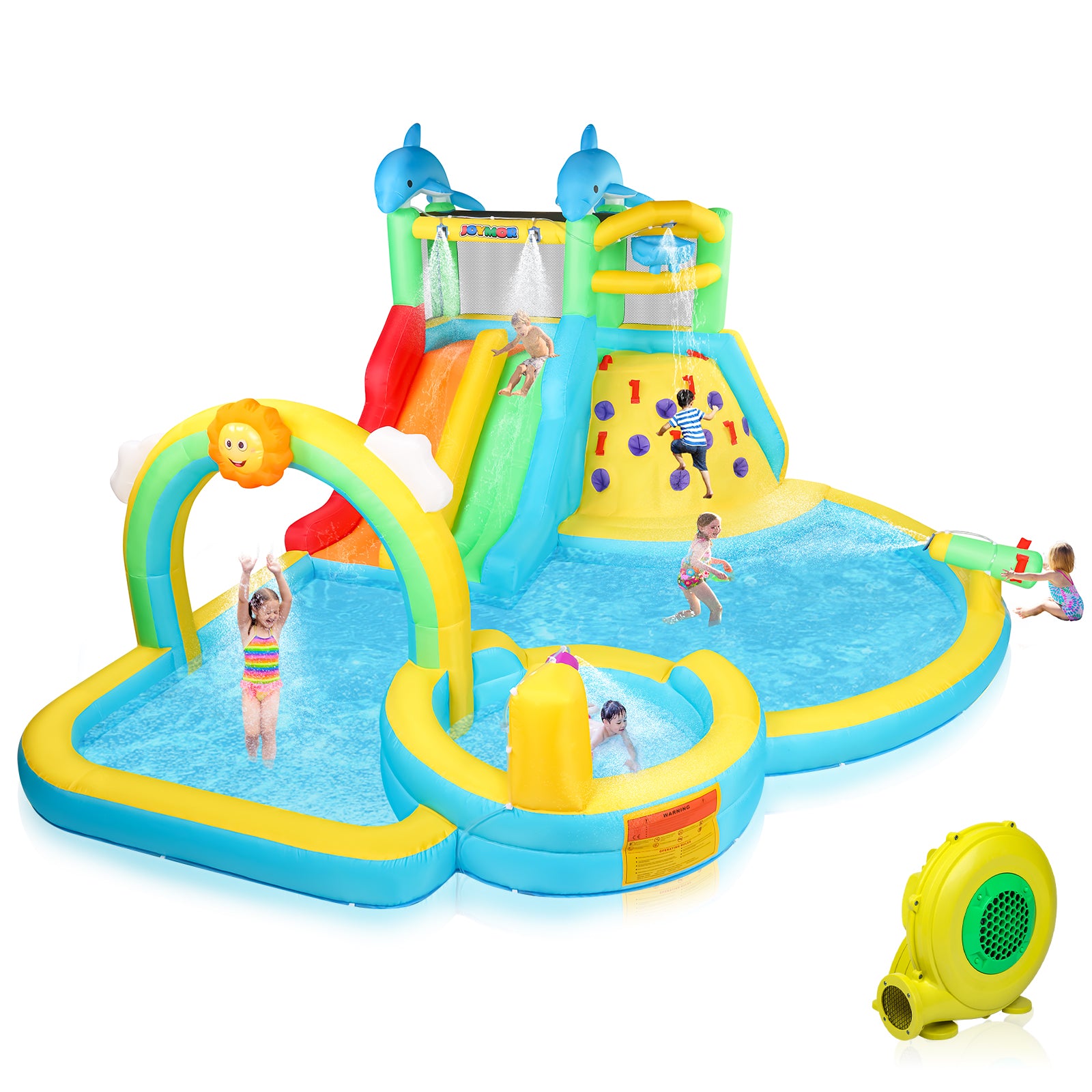 JOYMOR 8 in 1 Kids Backyard inflatable Water Slide Bounce House with Pool