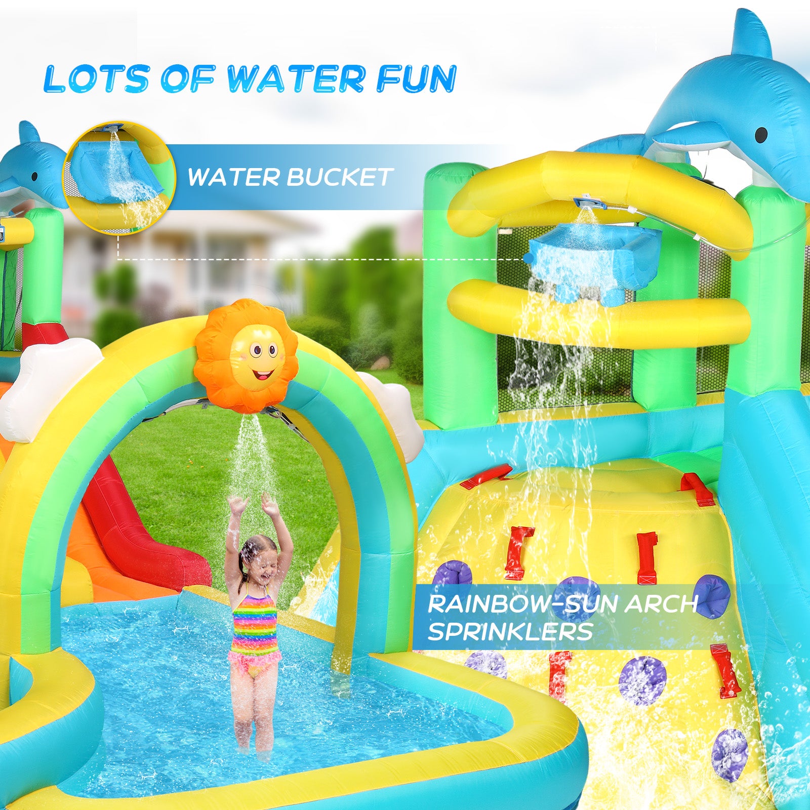 JOYMOR 8 in 1 Kids Backyard inflatable Water Slide Bounce House with Pool