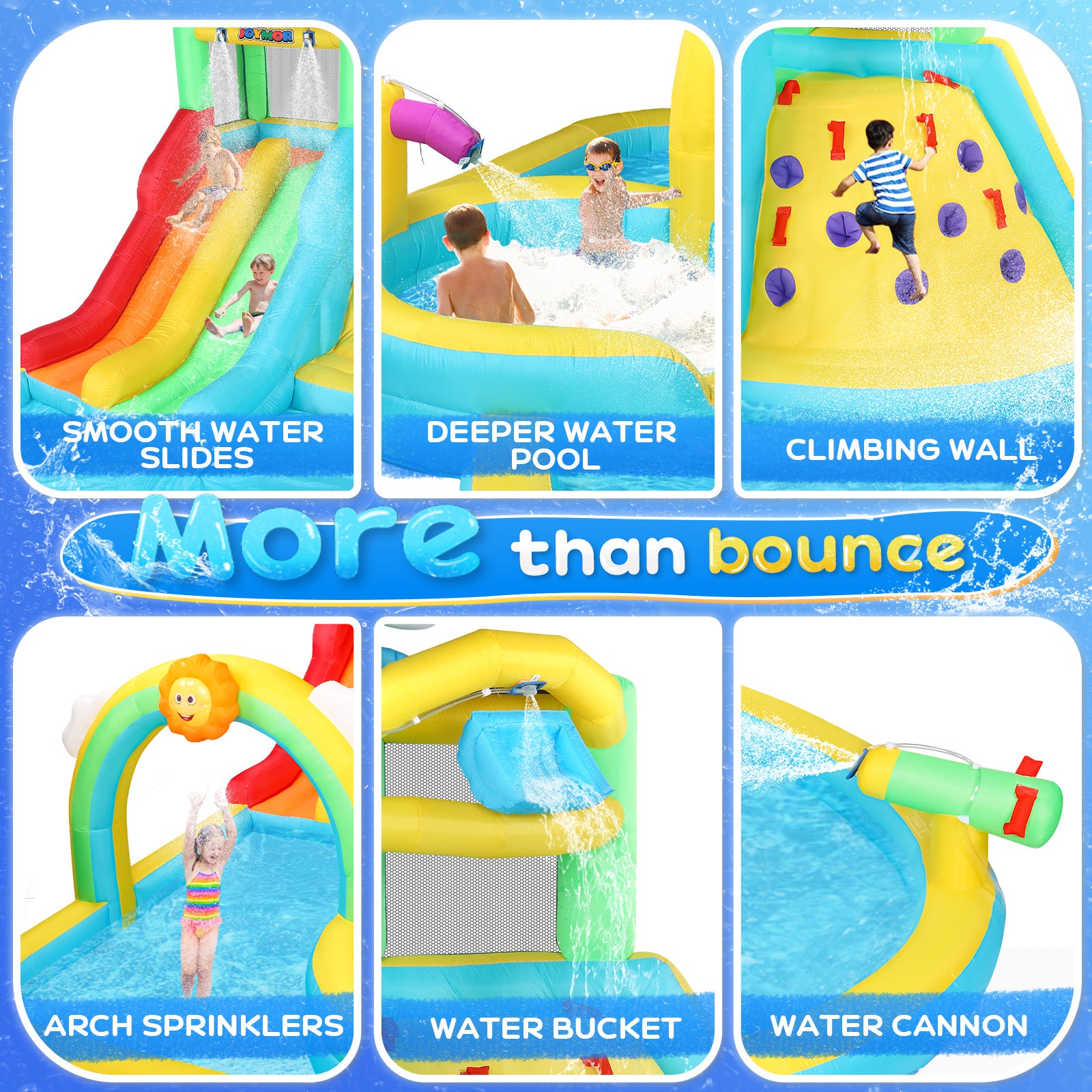 JOYMOR 8 in 1 Kids Backyard inflatable Water Slide Bounce House with Pool