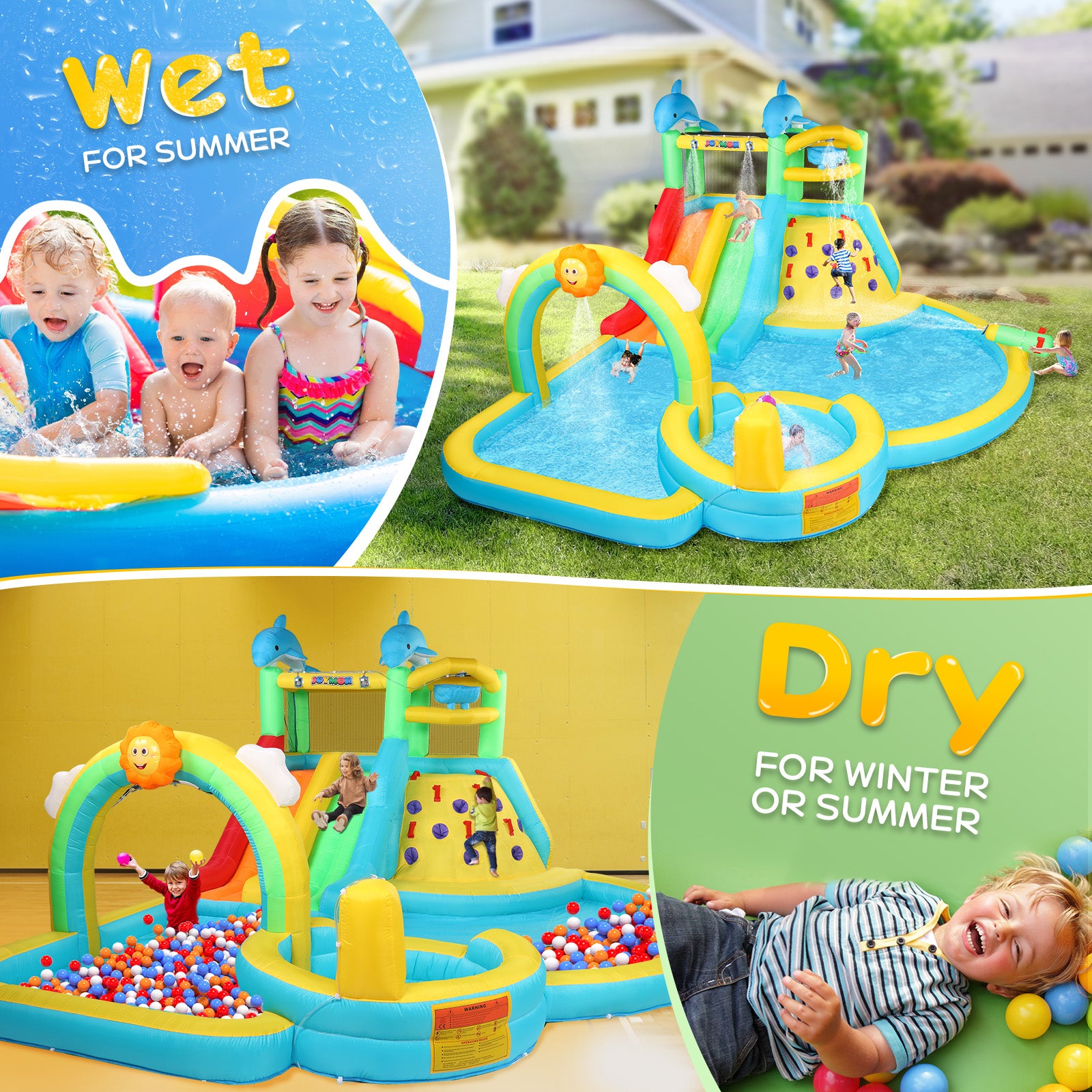 JOYMOR 8 in 1 Kids Backyard inflatable Water Slide Bounce House with Pool