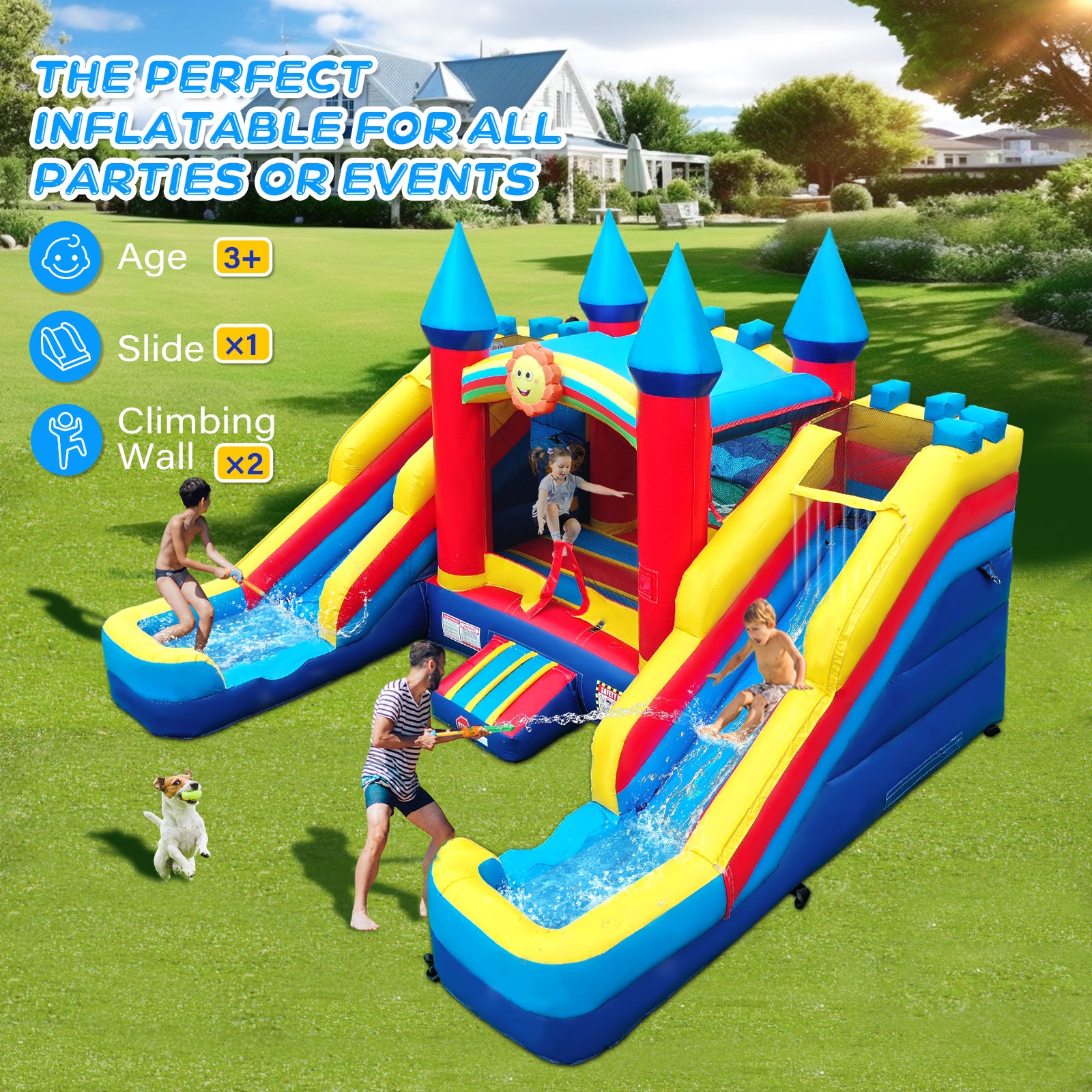 JOYMOR Commercial Grade Inflatable Bounce House with Double Water Slides