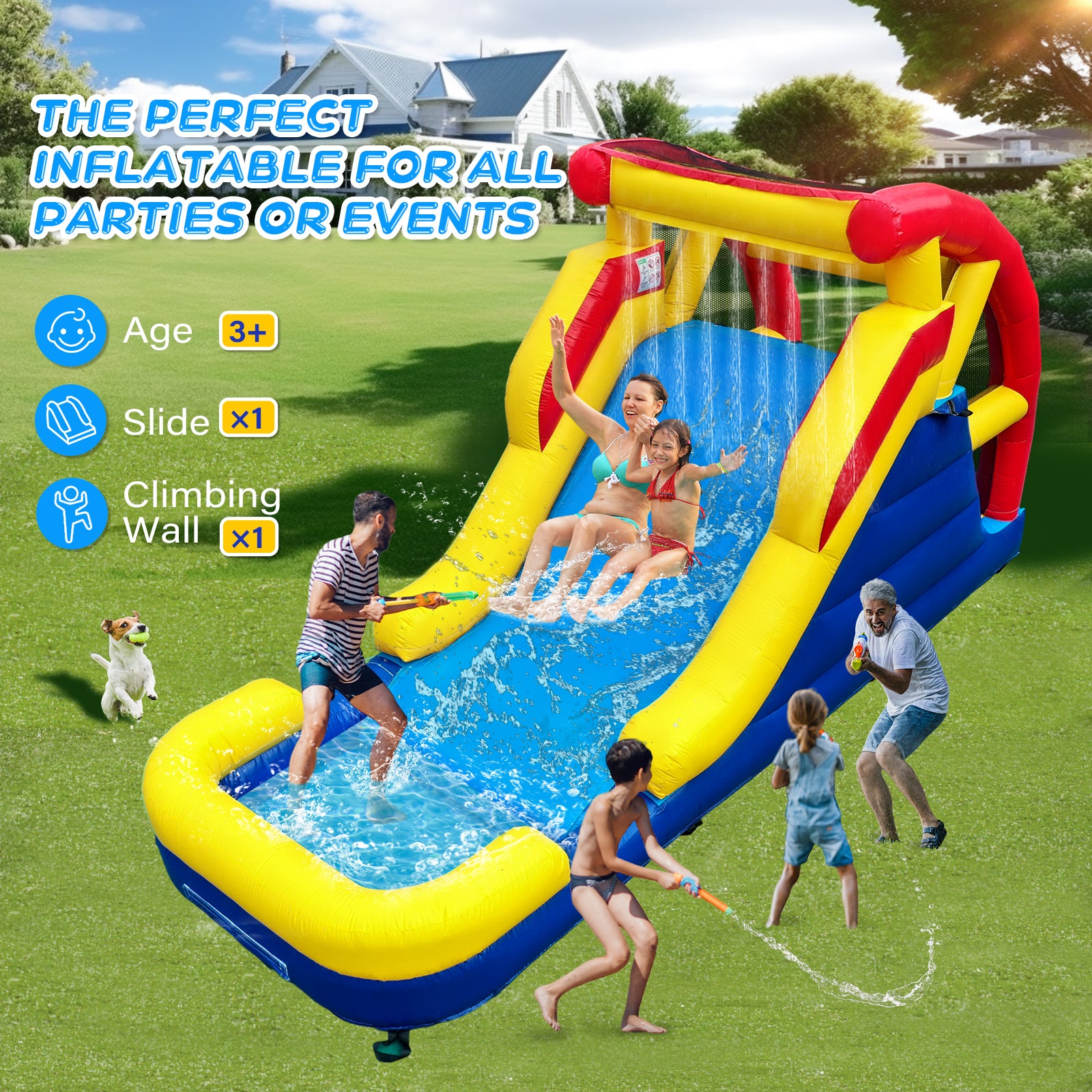 JOYMOR Commercial Grade Inflatable Water Slide with Climbing Wall