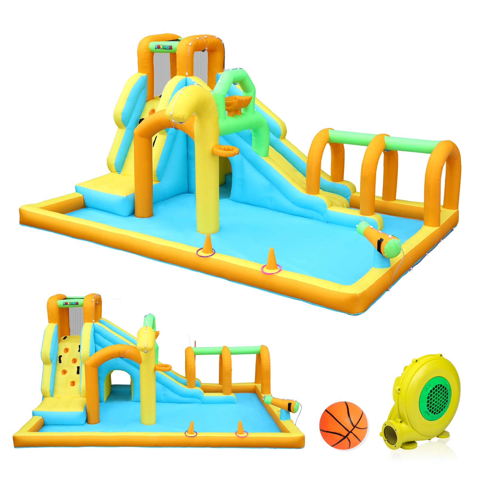 JOYMOR 10-in-1 Kids Backyard inflatable Water Slide Bounce House with Pool