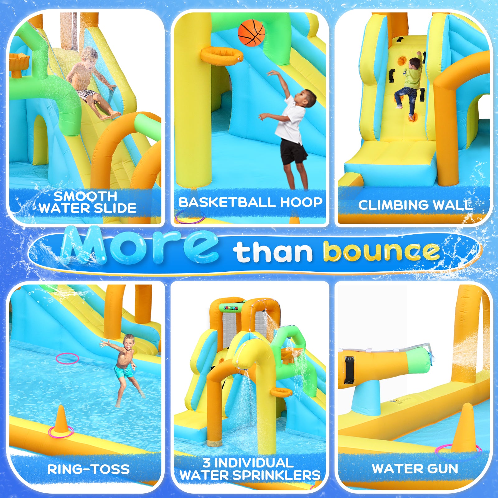 JOYMOR 10-in-1 Kids Backyard inflatable Water Slide Bounce House with Pool