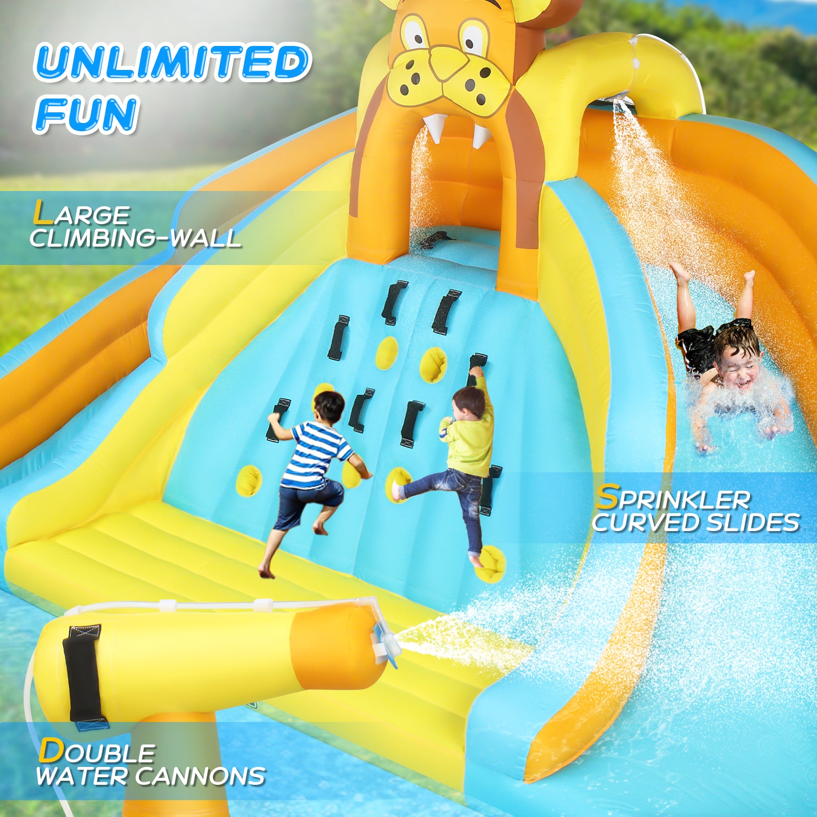 JOYMOR Kids Backyard inflatable Water Slide Bounce House with Pool