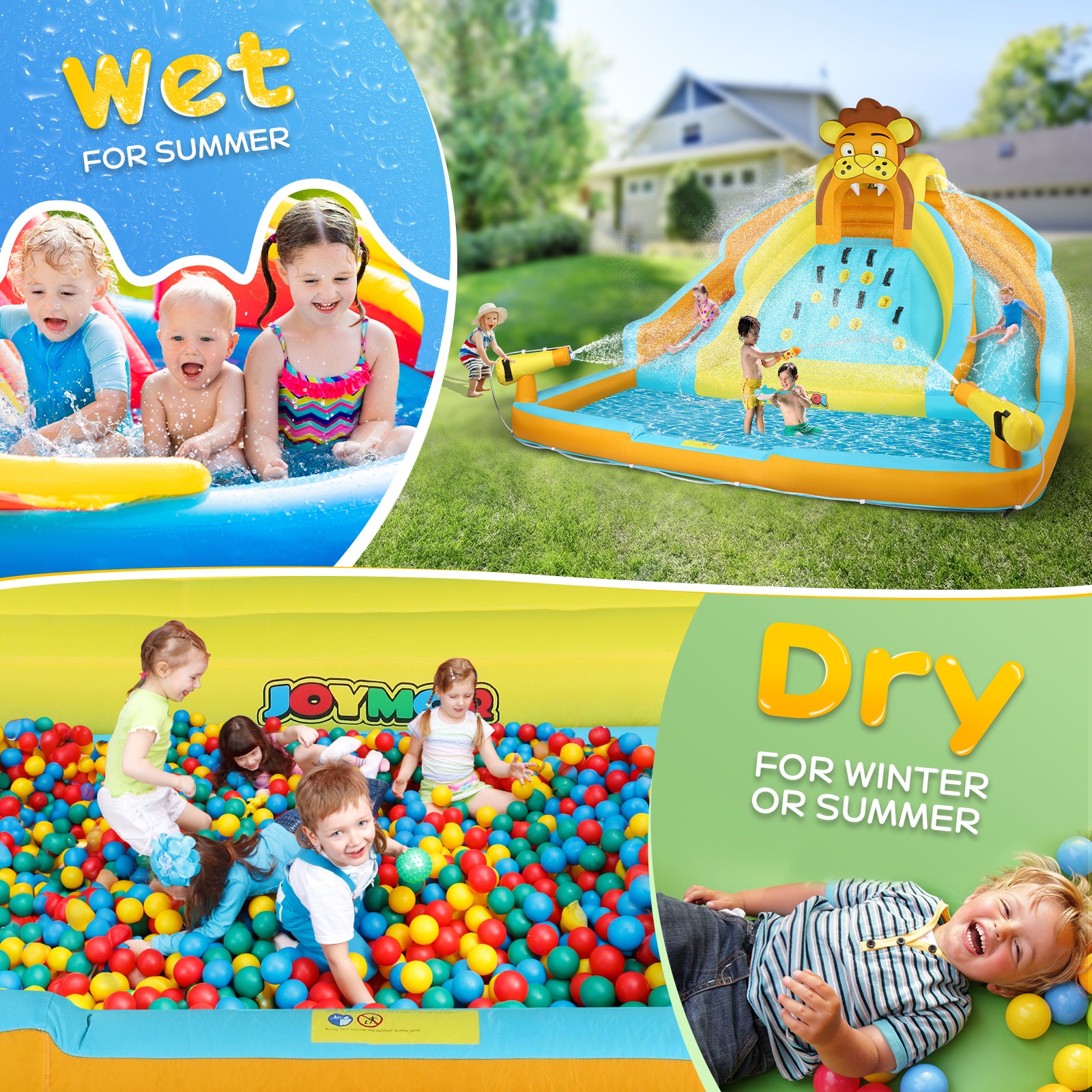 JOYMOR Kids Backyard inflatable Water Slide Bounce House with Pool
