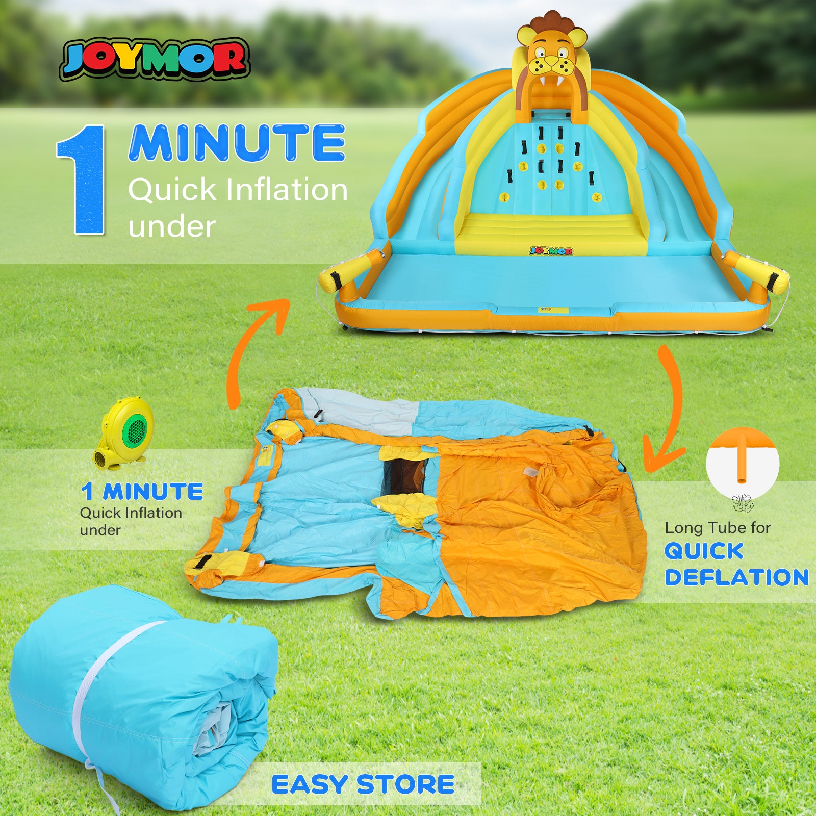 JOYMOR Kids Backyard inflatable Water Slide Bounce House with Pool