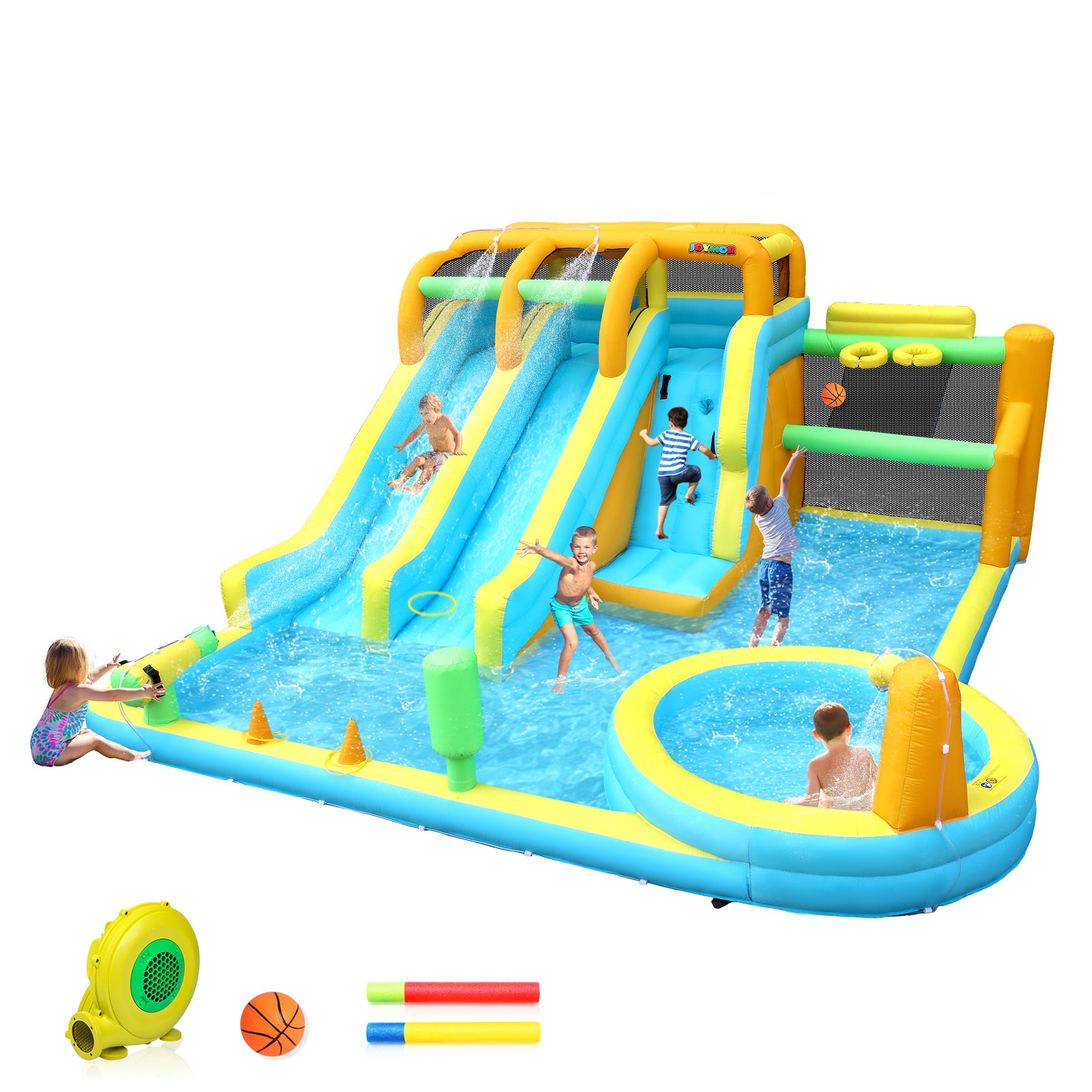 JOYMOR 11-in-1 Kids Backyard inflatable Water Slide Bounce House with Pool