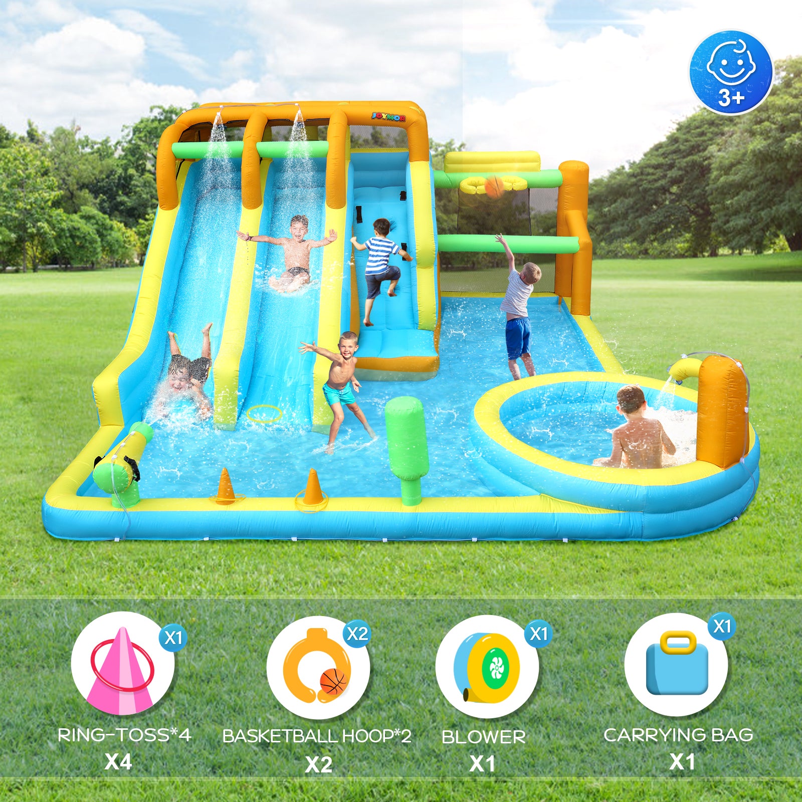 JOYMOR 11-in-1 Kids Backyard inflatable Water Slide Bounce House with Pool
