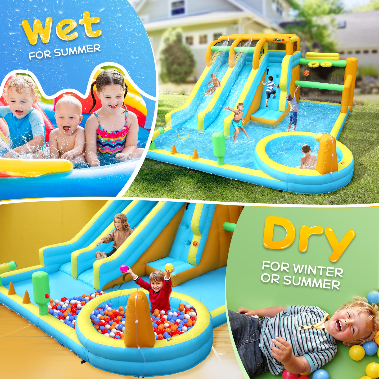 JOYMOR 11-in-1 Kids Backyard inflatable Water Slide Bounce House with Pool