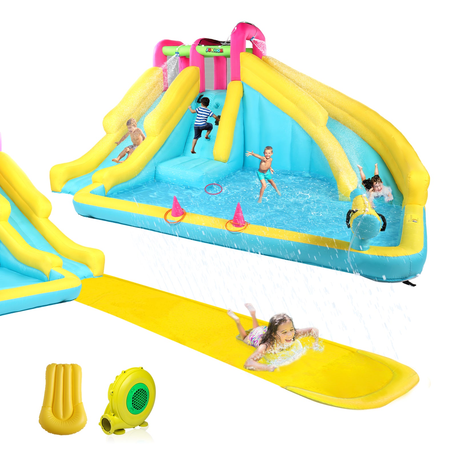 JOYMOR Backyard Inflatable Water Bounce House with 20ft Water Slide Castle