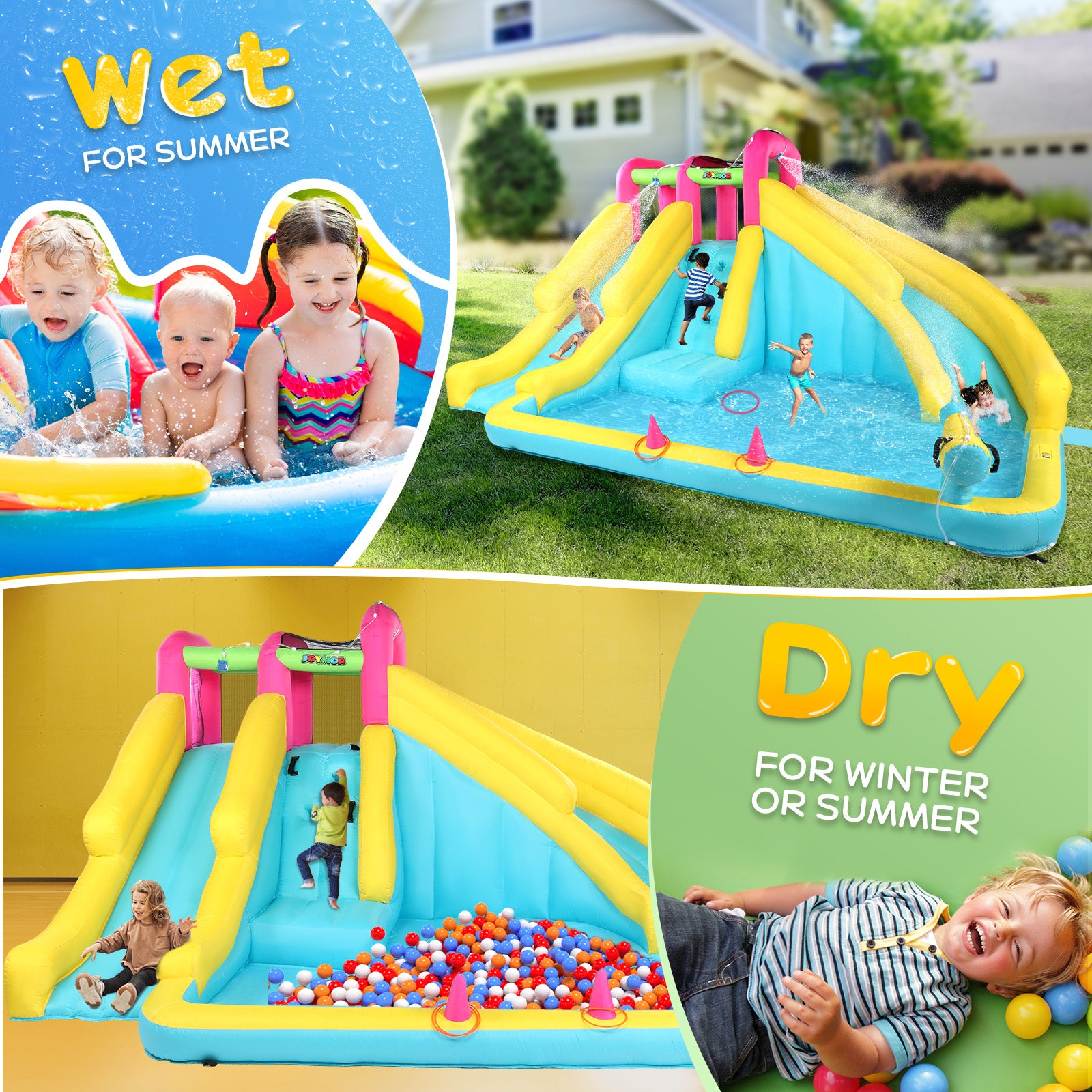 JOYMOR Backyard Inflatable Water Bounce House with 20ft Water Slide Castle
