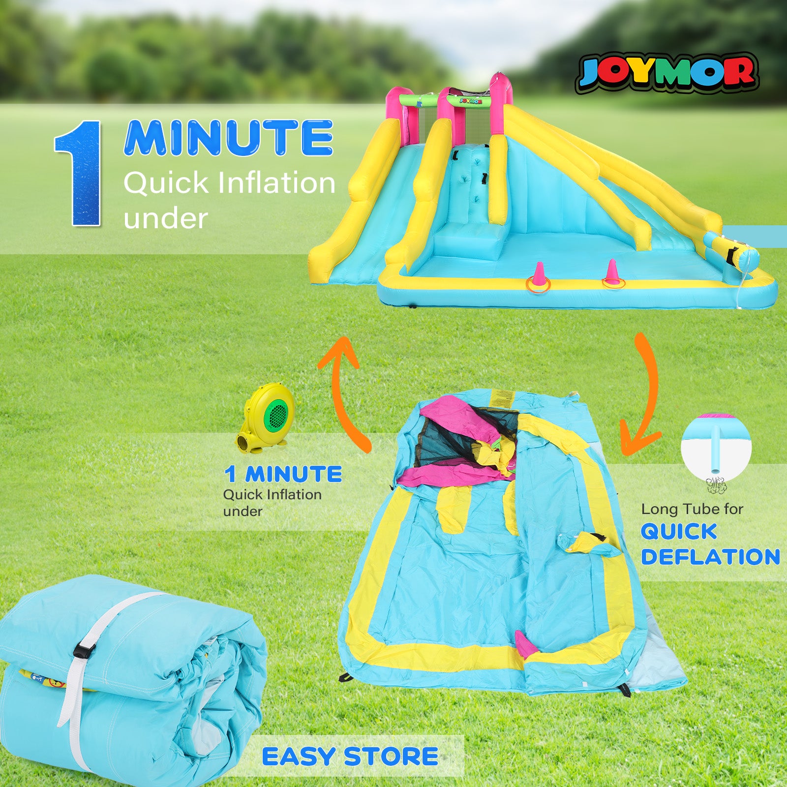 JOYMOR Backyard Inflatable Water Bounce House with 20ft Water Slide Castle