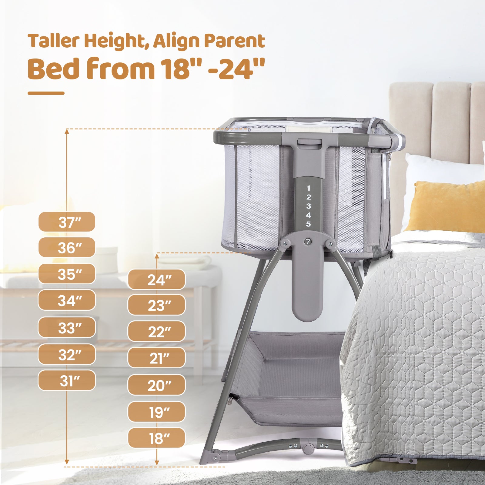 JOYMOR 5 in 1 Crib Bassinet Bedside Sleeper with Changing Table