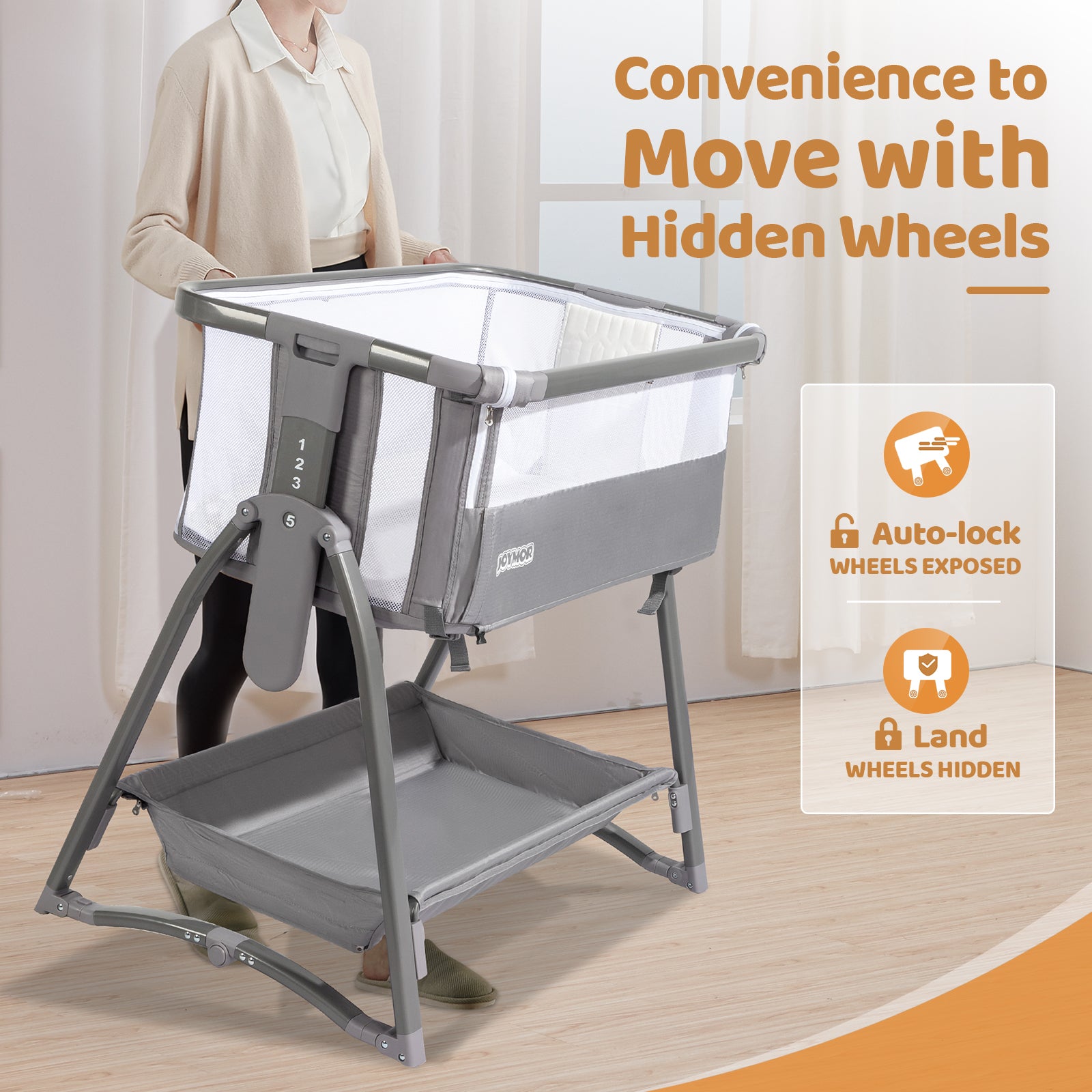 JOYMOR 5 in 1 Crib Bassinet Bedside Sleeper with Changing Table