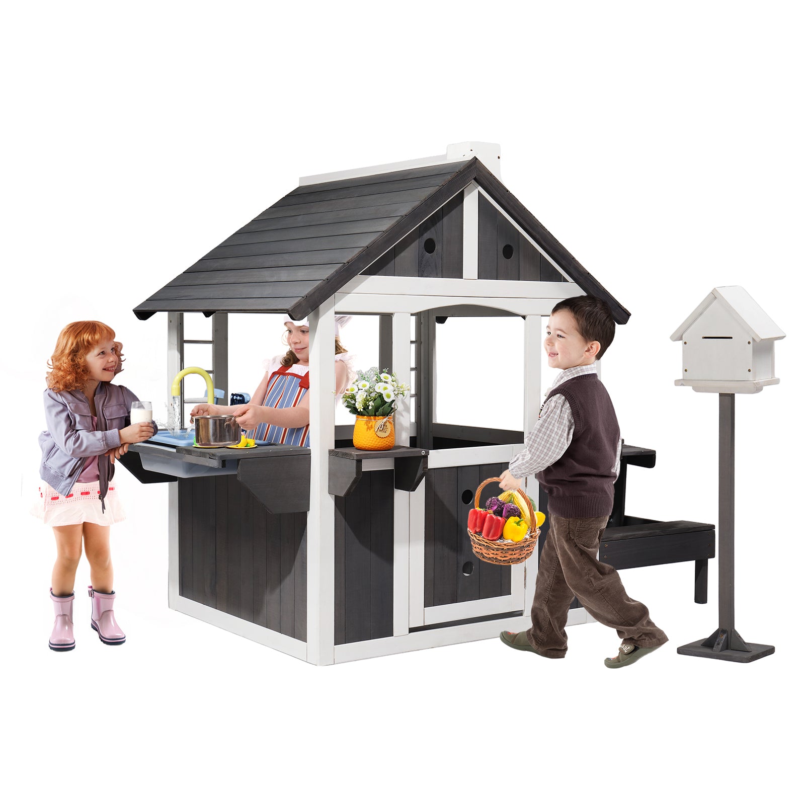 JOYMOR Outdoor Kids Playhouse Wooden Play House for Backyard