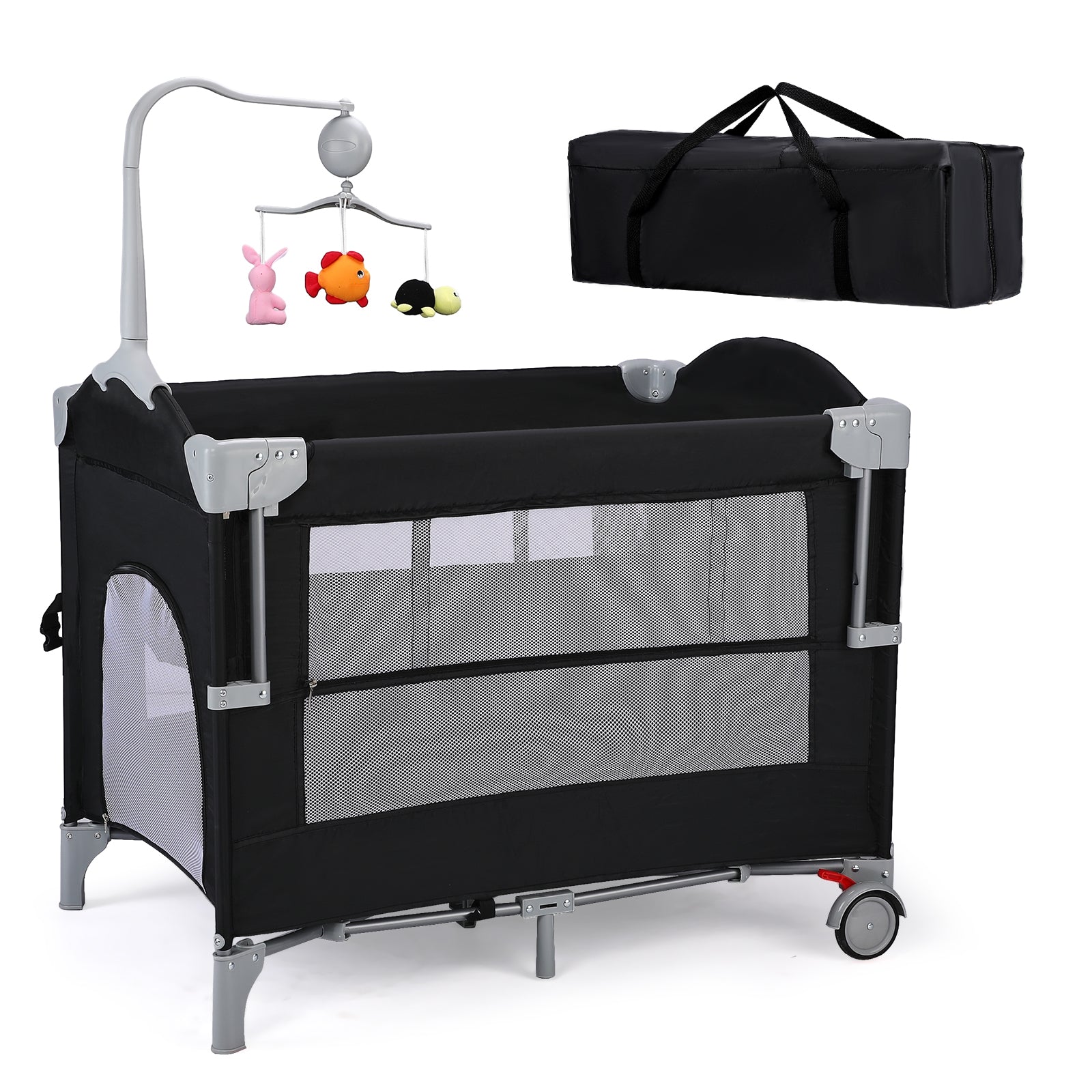 JOYMOR 4 in 1 Baby Bassinet Bedside Crib Sleeper with Soft Toys