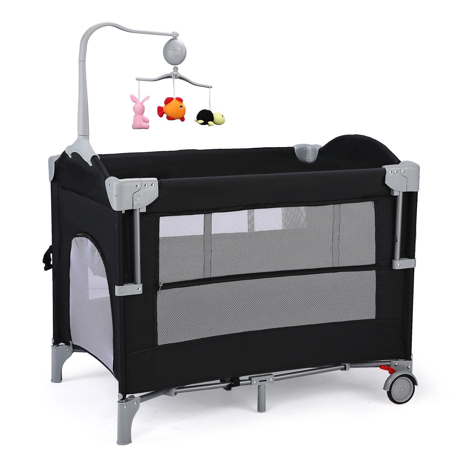 JOYMOR 4 in 1 Baby Bassinet Bedside Crib Sleeper with Soft Toys