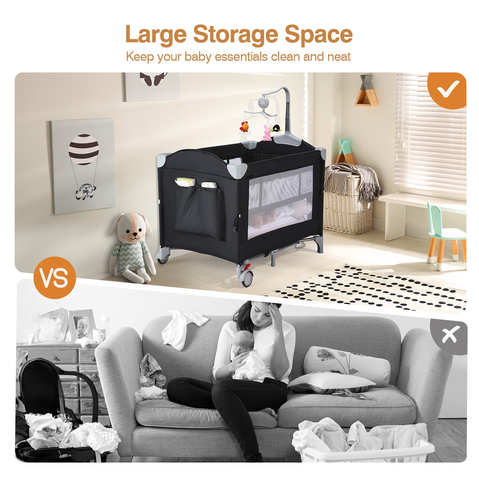 JOYMOR 4 in 1 Baby Bassinet Bedside Crib Sleeper with Soft Toys