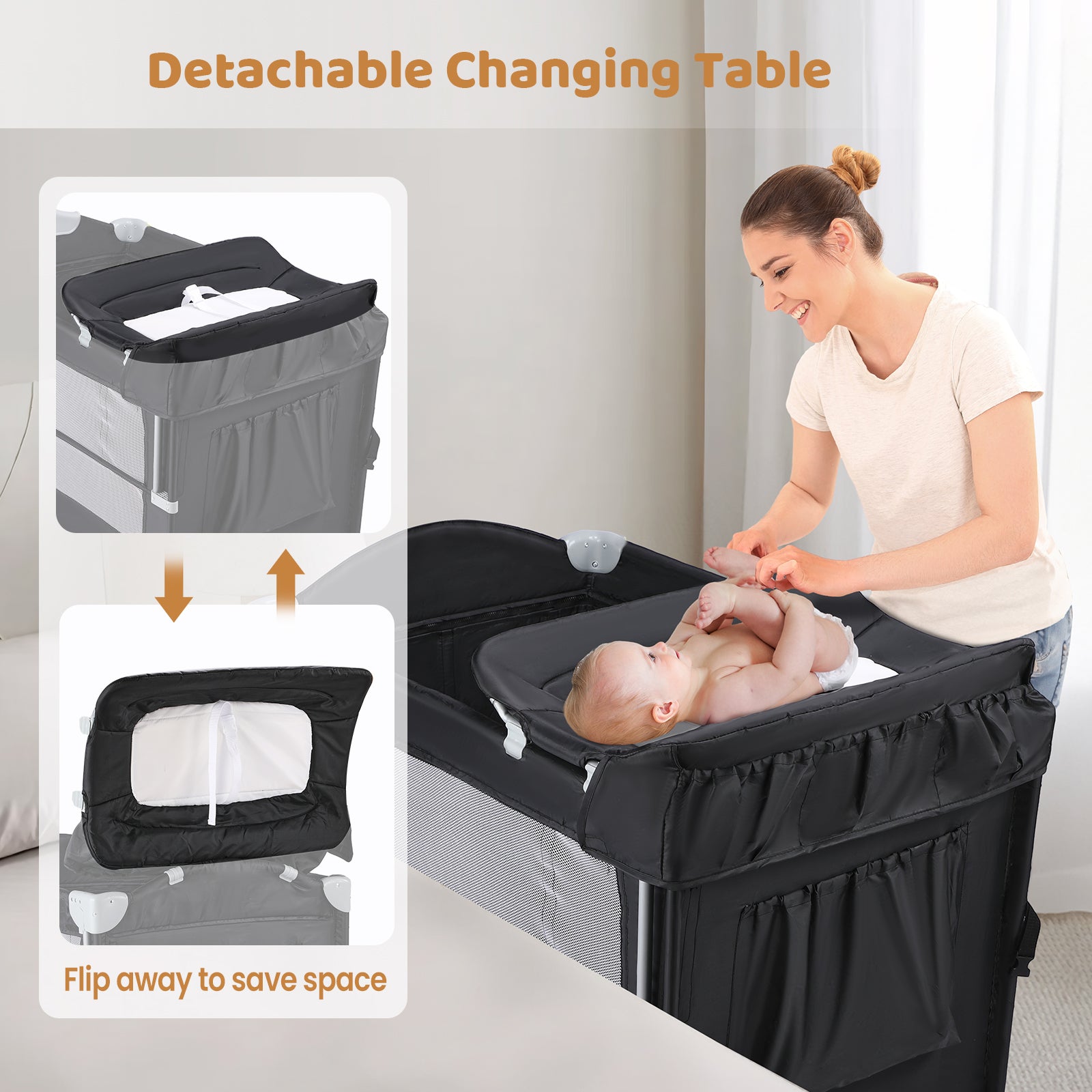 JOYMOR 5 in 1 Baby Bedside Crib Sleeper with Diaper Changing Table