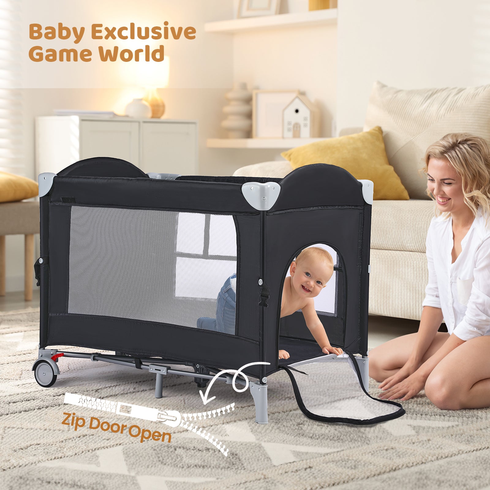 JOYMOR 5 in 1 Baby Bedside Crib Sleeper with Diaper Changing Table