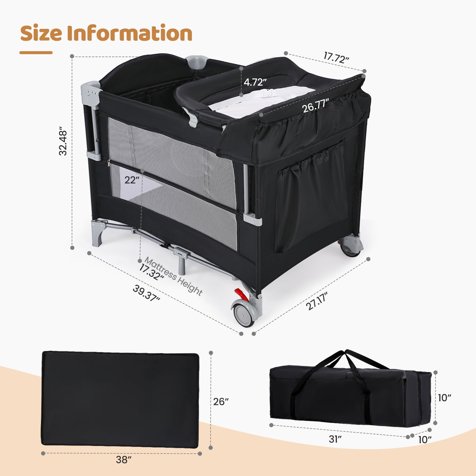 JOYMOR 5 in 1 Baby Bedside Crib Sleeper with Diaper Changing Table