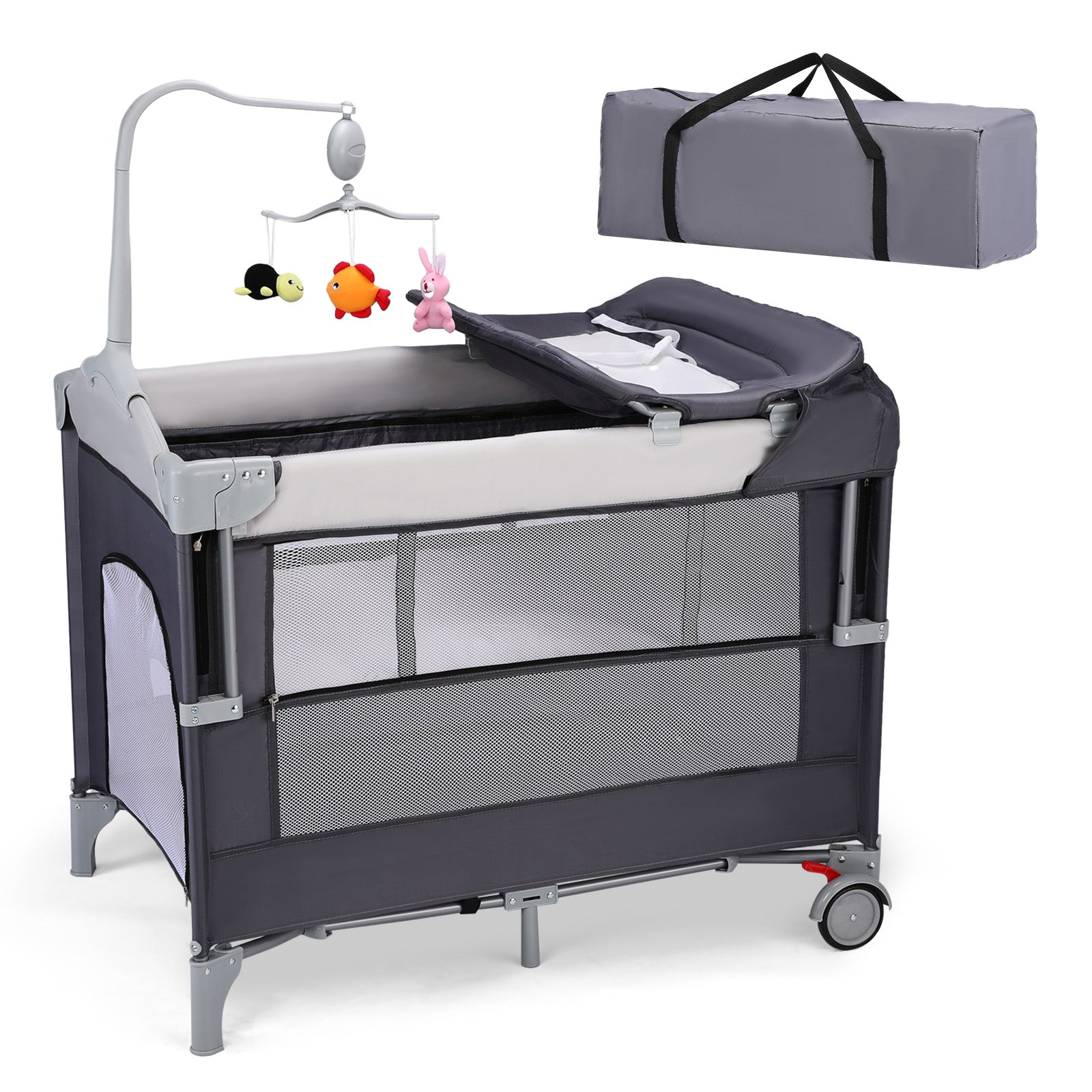 JOYMOR 5 in 1 Baby Bedside Crib Sleeper with Diaper Changing Table