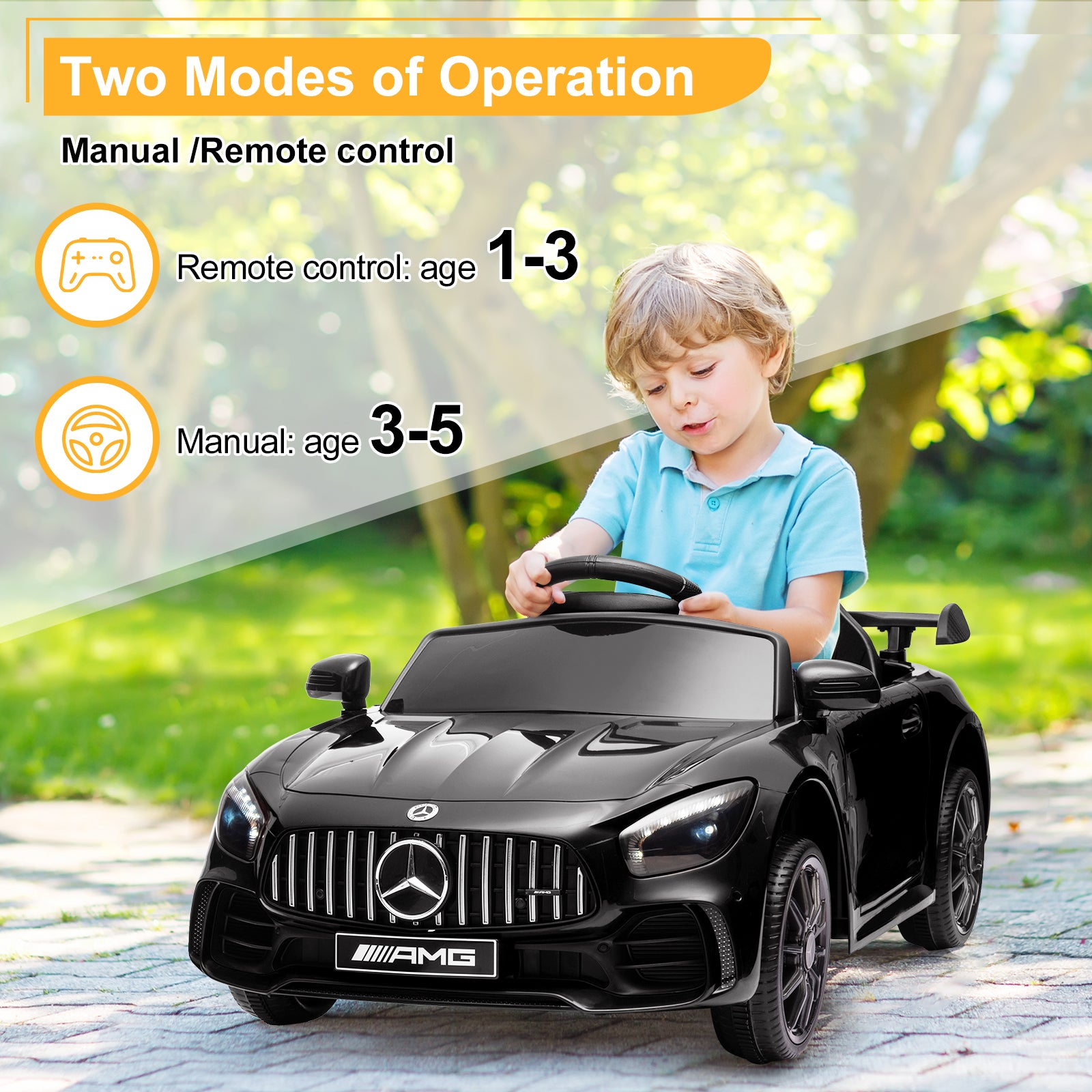 Joymor 12V Kids Ride On Car 2.4G Remote Control, Licensed Mercedes Benz AMG GTR 12V Battery Powered Electric Vehicle