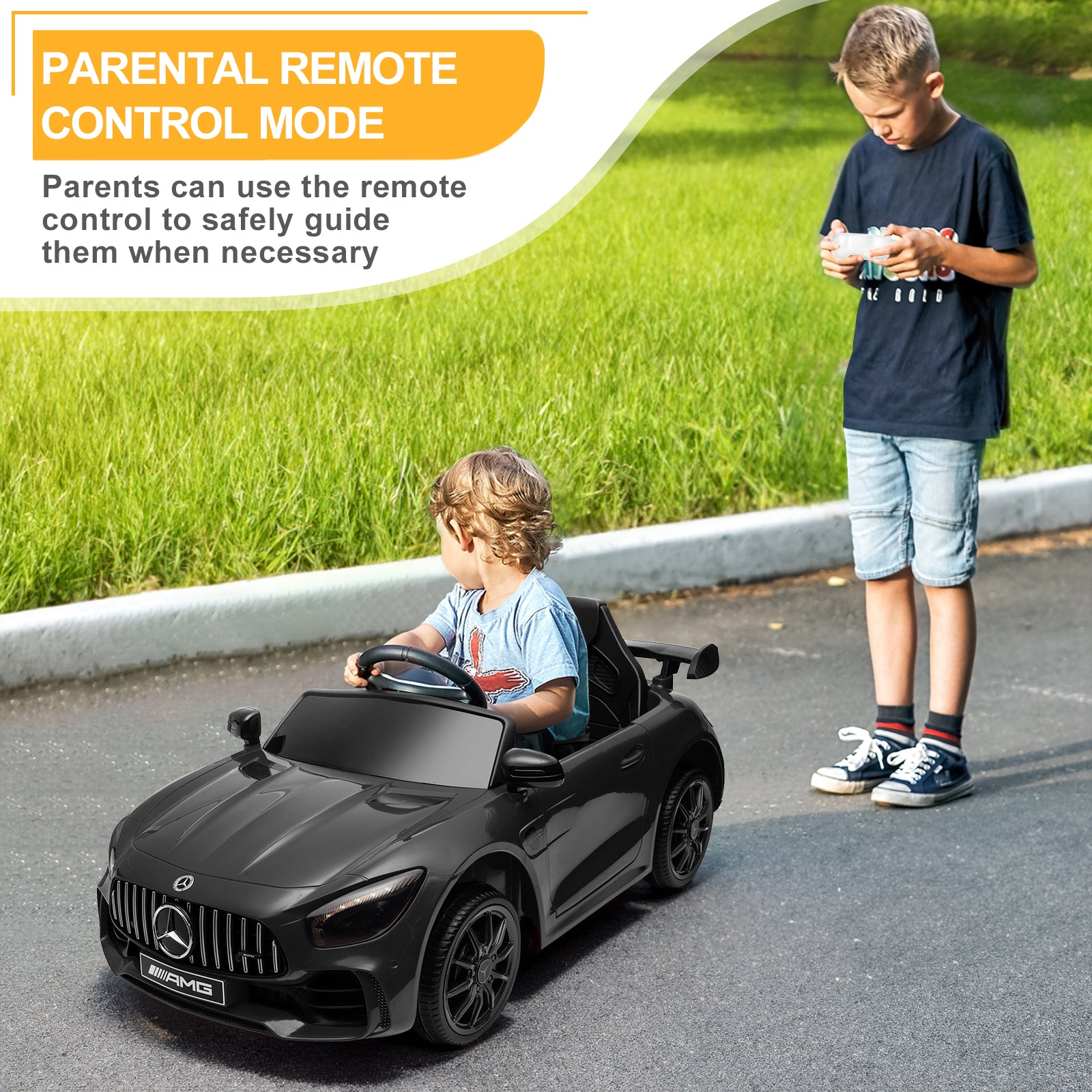 Joymor 12V Kids Ride On Car 2.4G Remote Control, Licensed Mercedes Benz AMG GTR 12V Battery Powered Electric Vehicle
