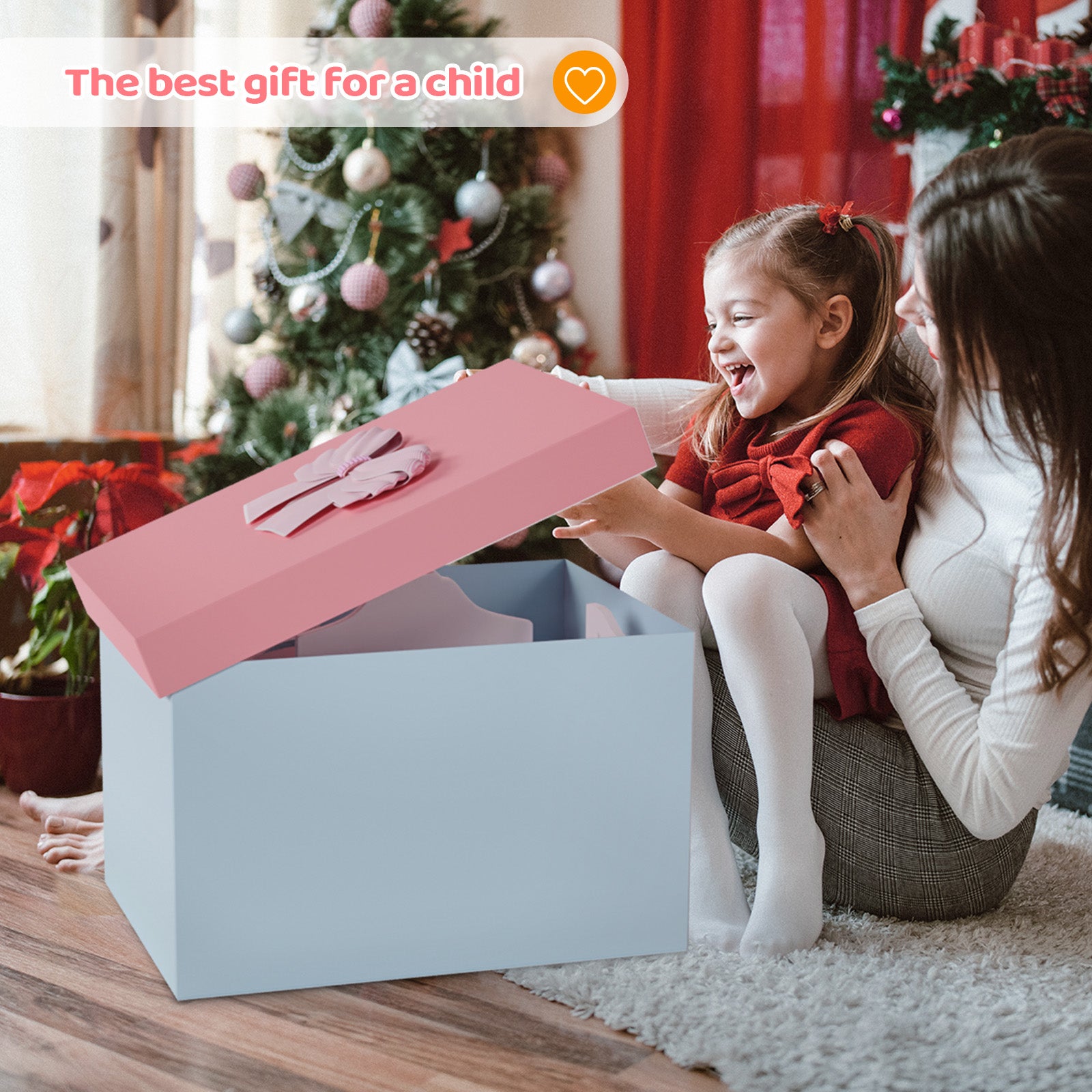 JOYMOR Kids Princess Vanity Table and Chair Set Mirror Makeup Dressing Table with Tri Folding