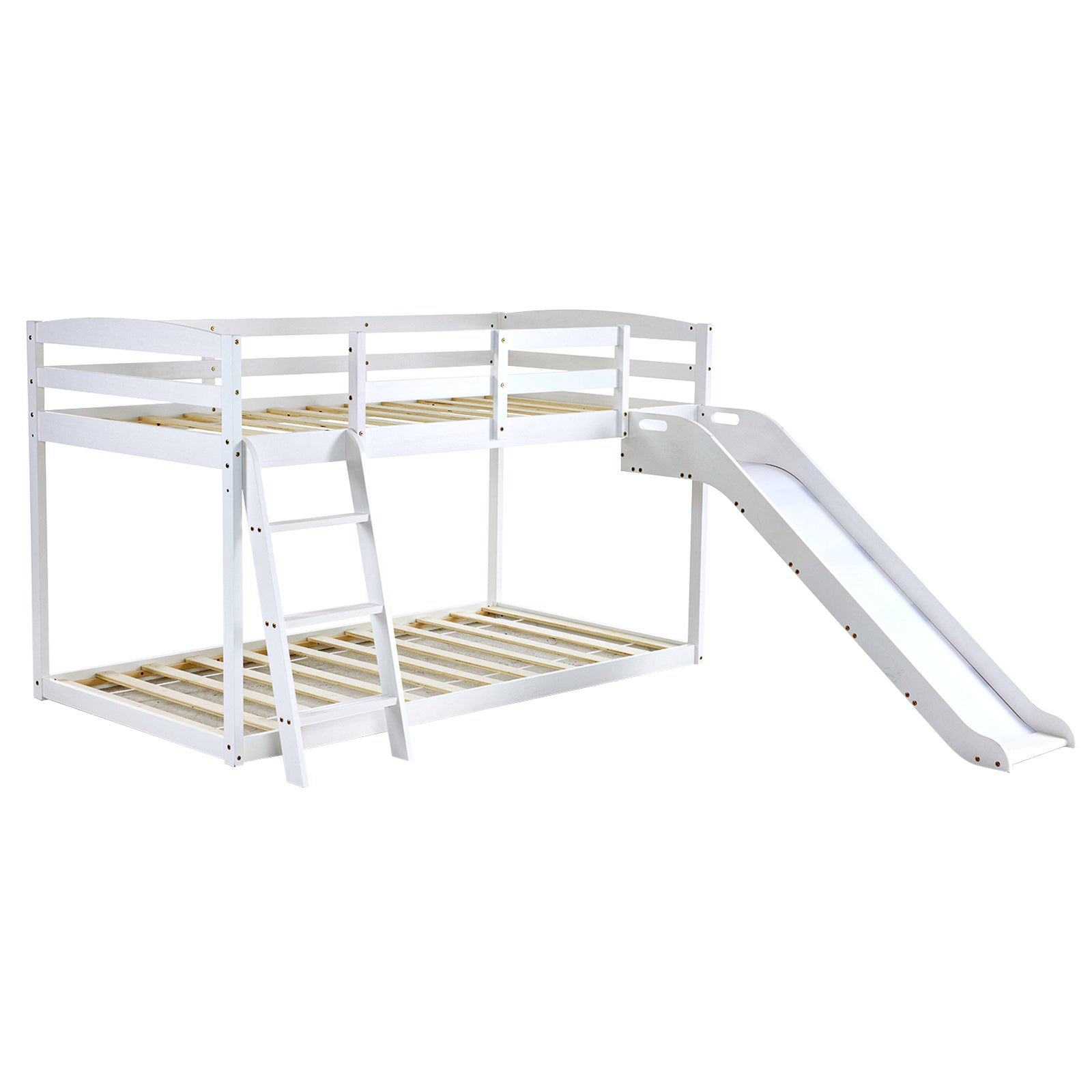 JOYMOR Wood Low Bunk Bed Twin Over Twin Loft Bed Frame with Slide