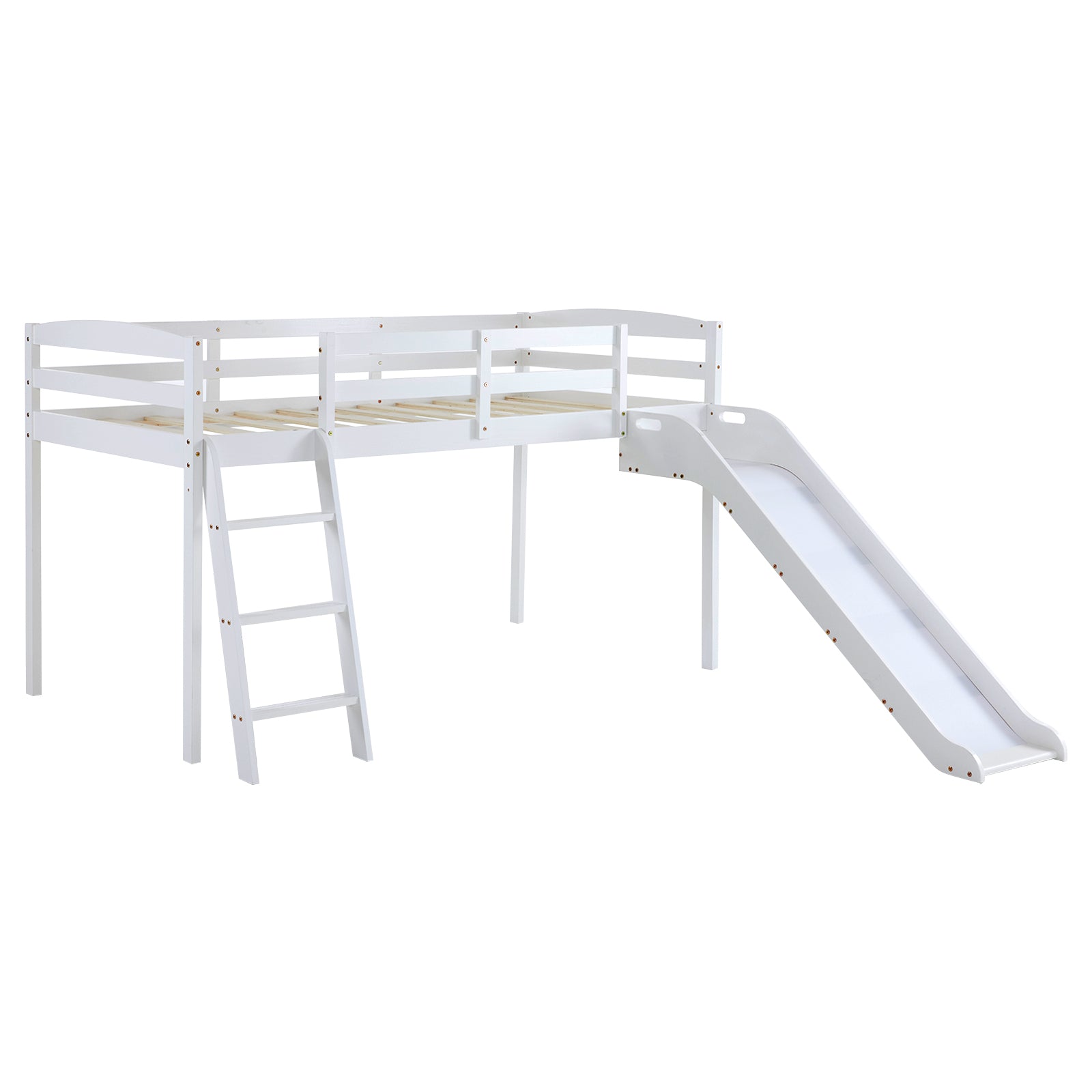 JOYMOR Wood Low Bunk Bed Twin Loft Bed Frame with Slide