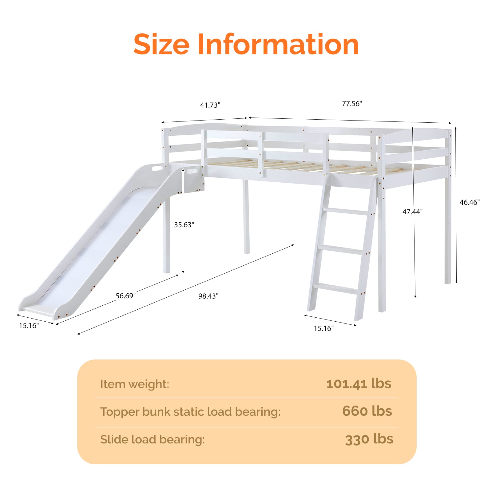 JOYMOR Wood Low Bunk Bed Twin Loft Bed Frame with Slide