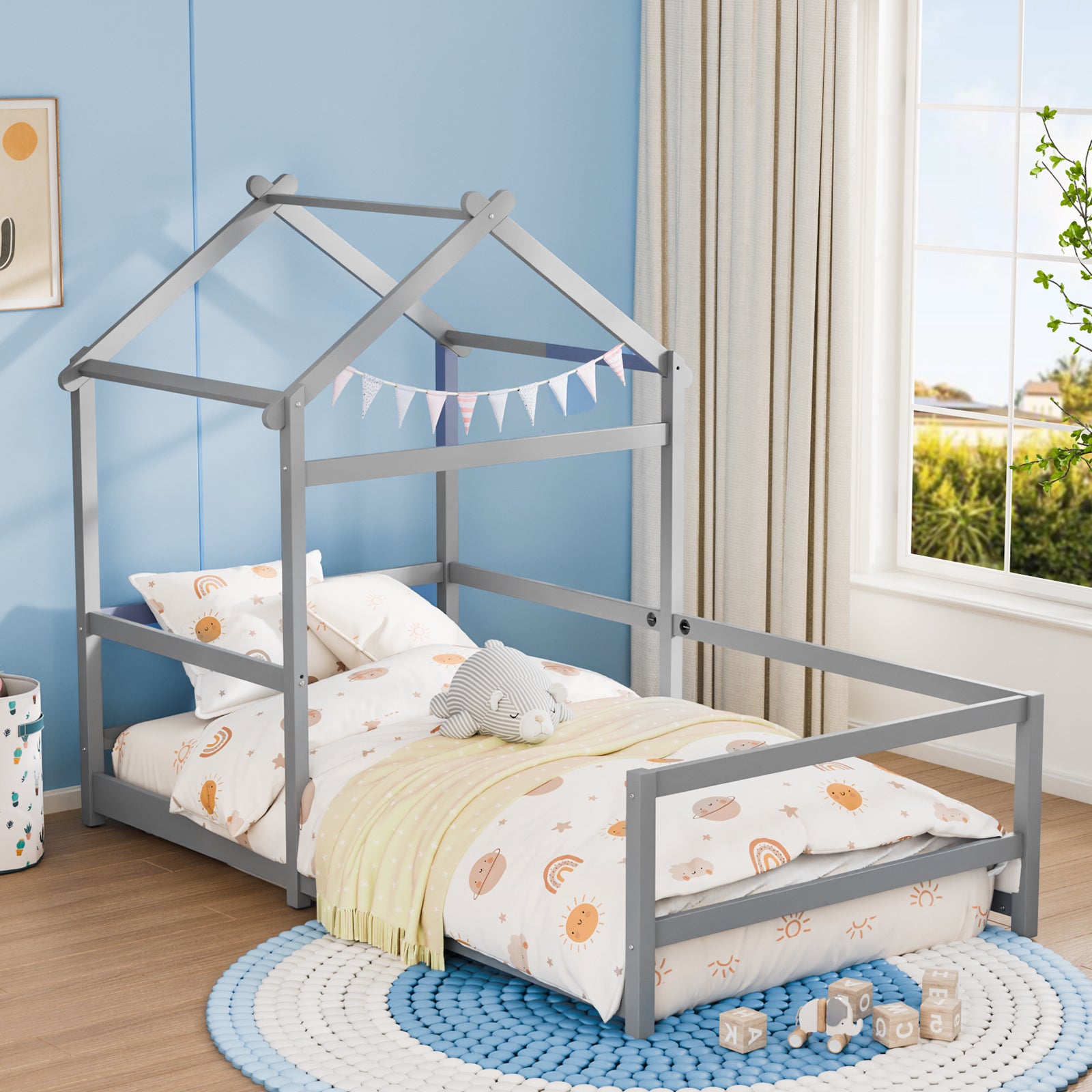JOYMOR Twin Size Bed Frame Wood Montessori Style Bed