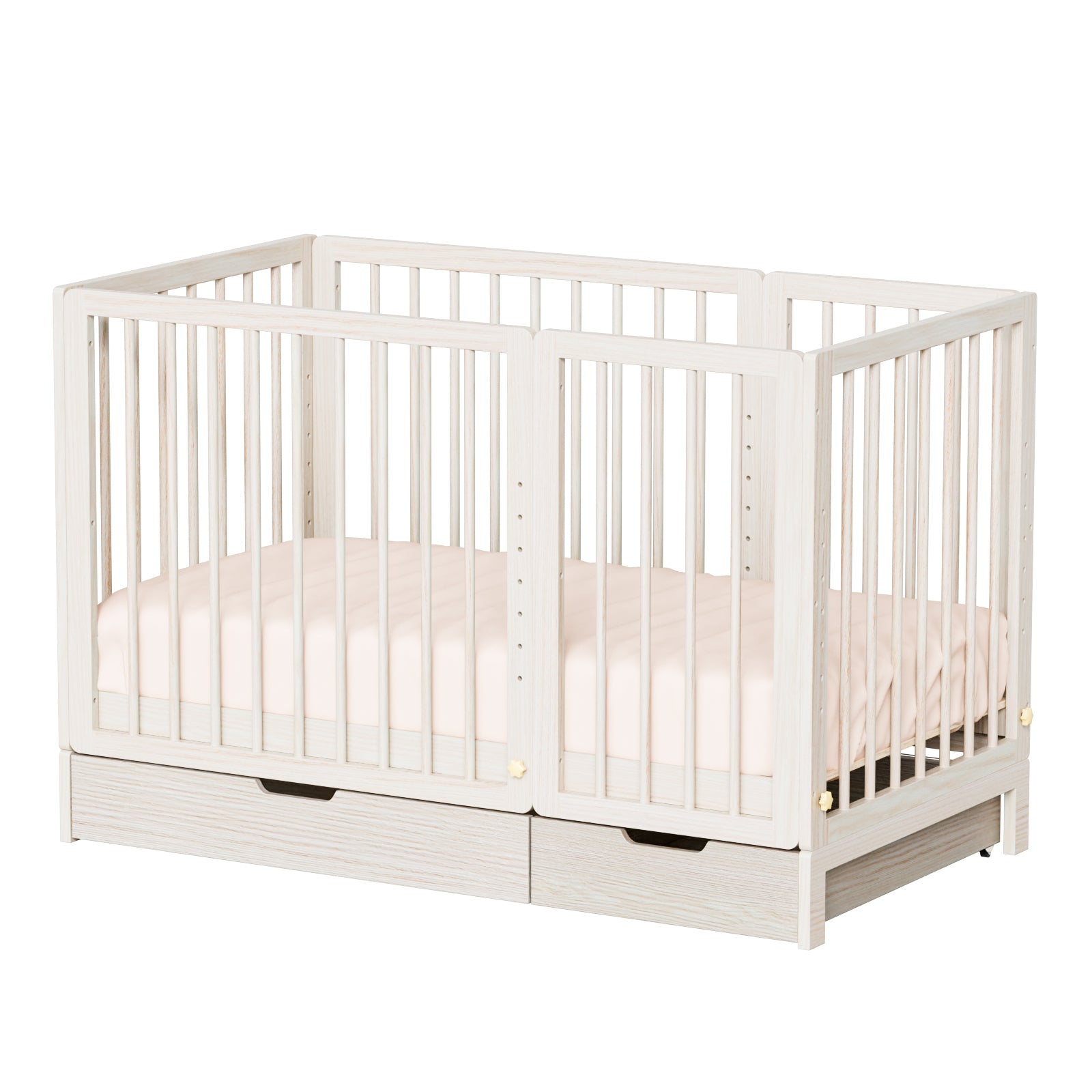 JOYMOR 8 in 1 Convertible Crib with Mattress Full Toddler Size Crib