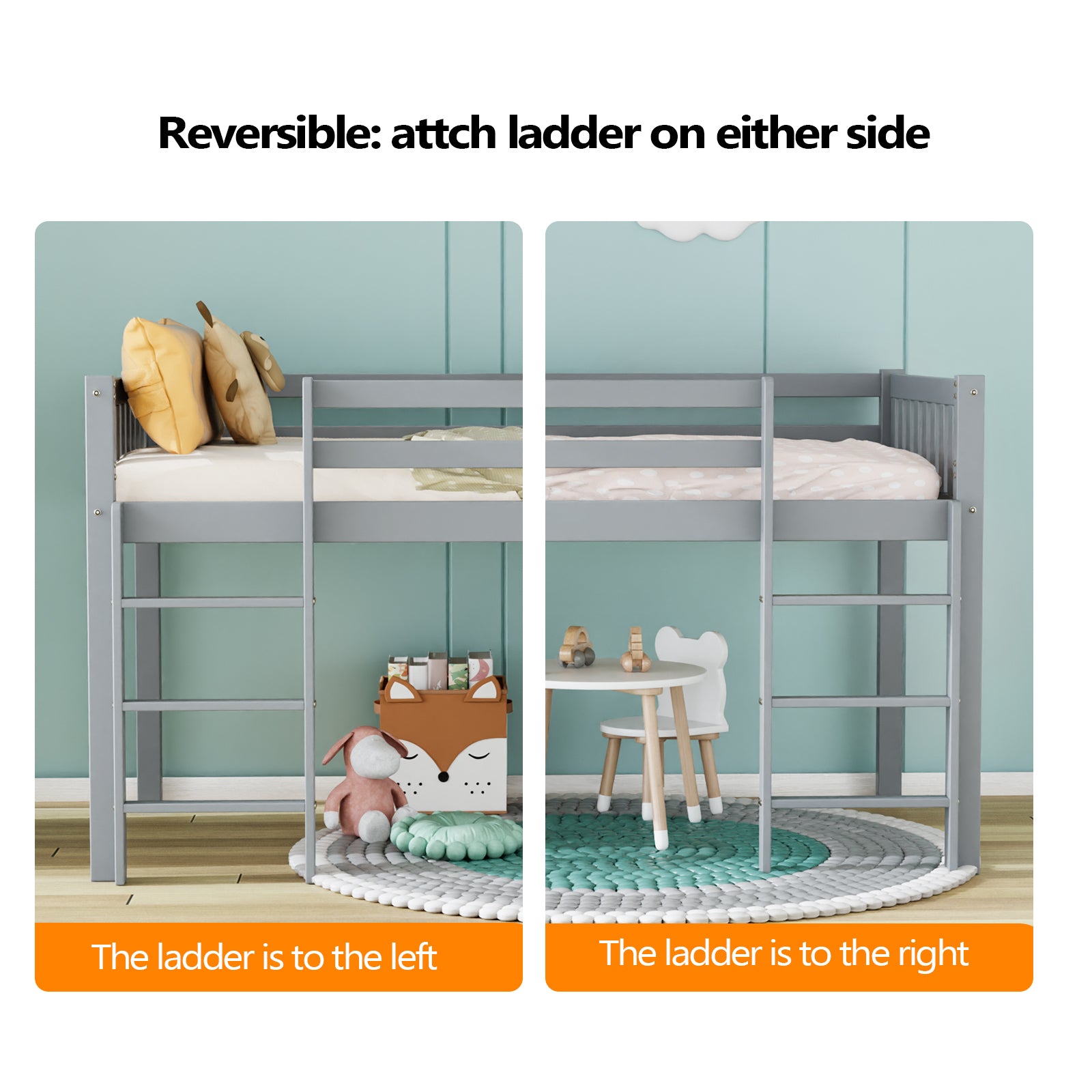 JOYMOR Low Loft Bed with Stairs Wood Twin Bed Frame