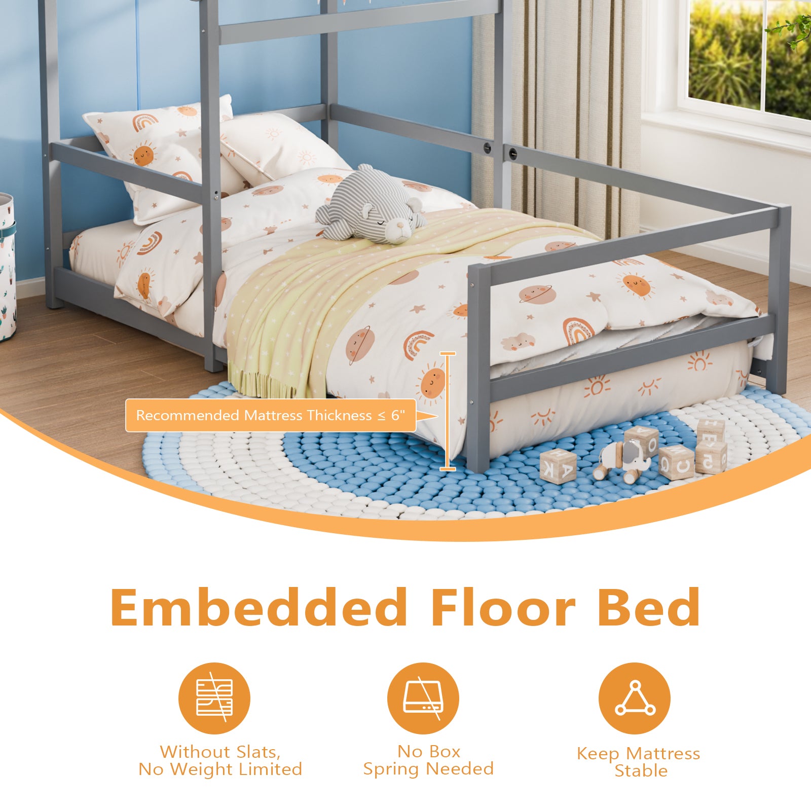 JOYMOR Twin Size Bed Frame Wood Montessori Style Bed